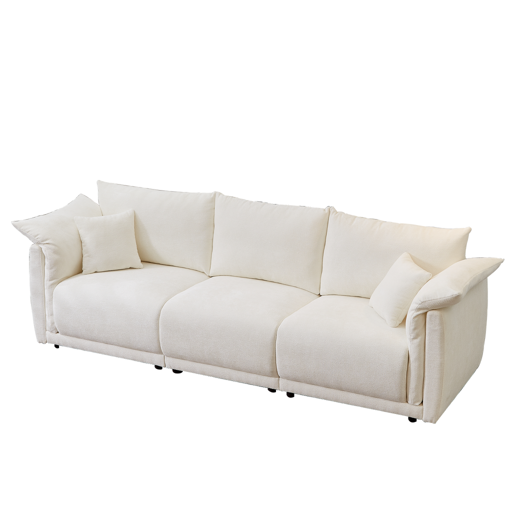 98.5' 3-seater sofa with unique design and soft arm pillows Contemporary style linen sofa with 3 comfortable cushions with 2 pillows Suitable for living room bedroom and office,beige