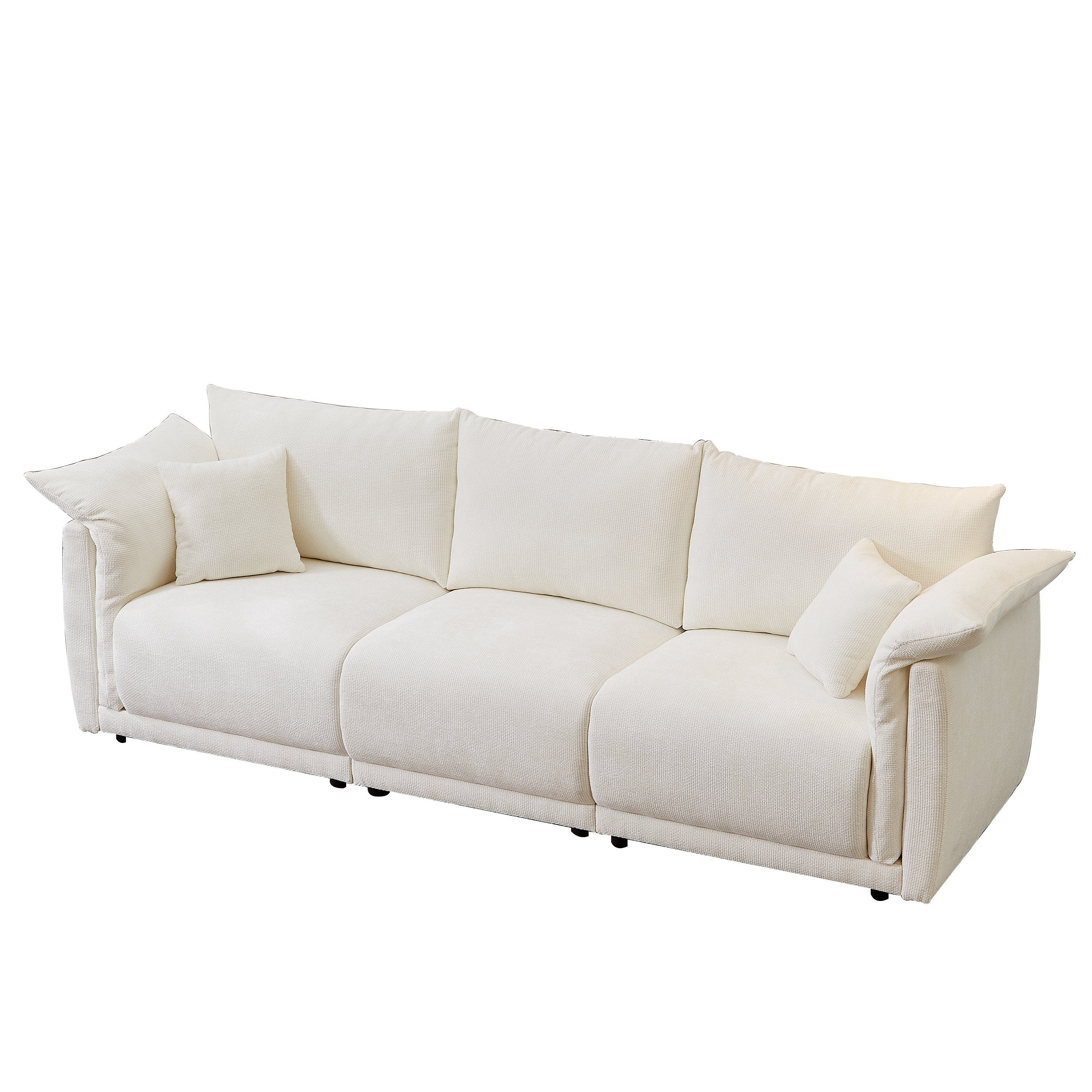 98.5' 3-seater sofa with unique design and soft arm pillows Contemporary style linen sofa with 3 comfortable cushions with 2 pillows Suitable for living room bedroom and office,beige