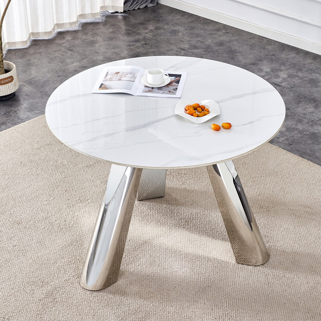 42' Luxury Sintered Stone Table: 0.45' Durable Top + 6' Steel Legs, 350lb Capacity, Stain/Heat-Resistant White/Gray Veined Surface - Modern Minimalist Design