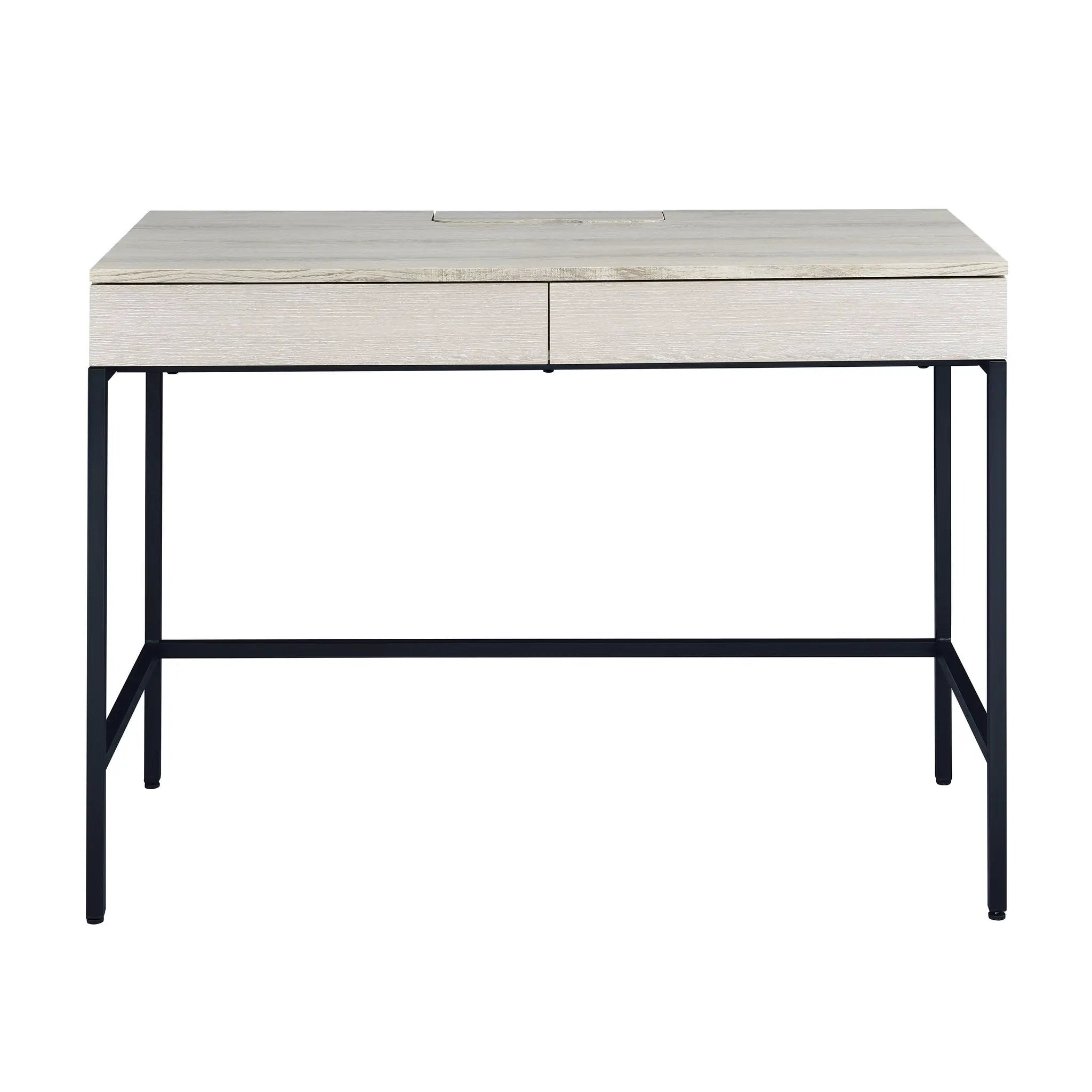 Natural and Black Writing Desk with 2 Drawers
