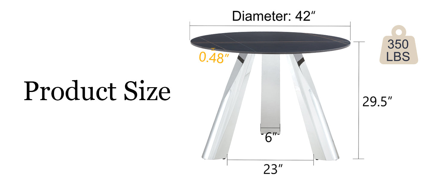 42' Luxury Sintered Stone Table: 0.45' Durable Top + 6' Steel Legs,350lb Capacity, Stain/Heat-Resistant Black Veined Surface - Modern Minimalist DesignW1512S00111