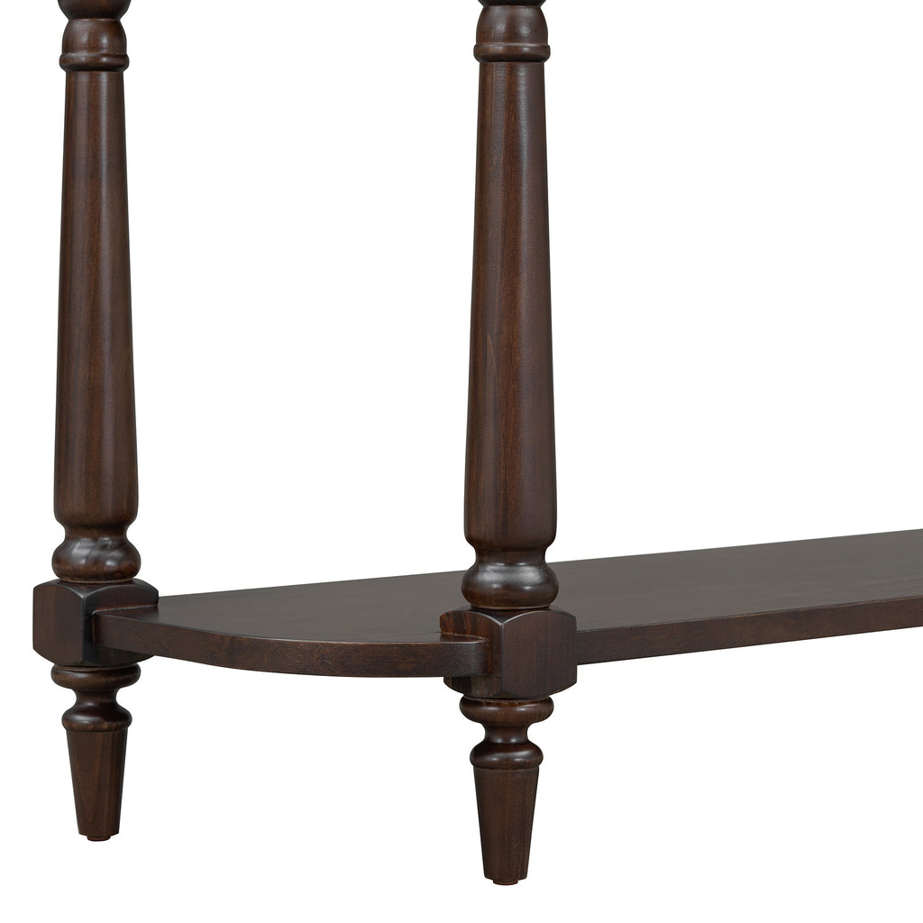 TREXM Narrow Console Table with Curved Corner, Retro Entryway Table with Top Drawer and Open Shelf, Sofa Table Console Tables for Entryway, Hallway and Living Room (Espresso)