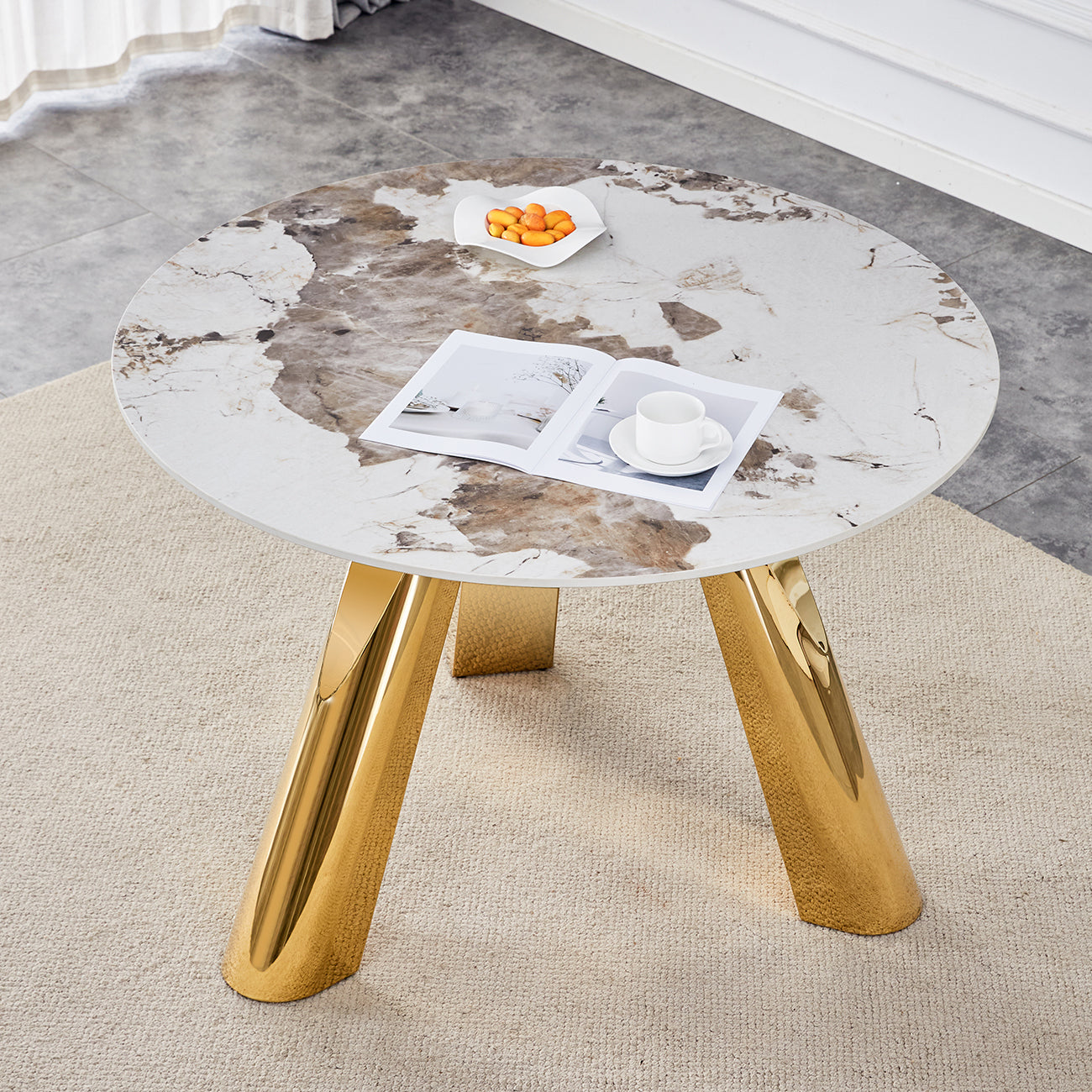 42' Luxury Sintered Stone Table: 0.45' Durable Top + 6' Steel Legs, 350lb Capacity, Stain/Heat-Resistant White/Gray Veined Surface - Modern Minimalist Design