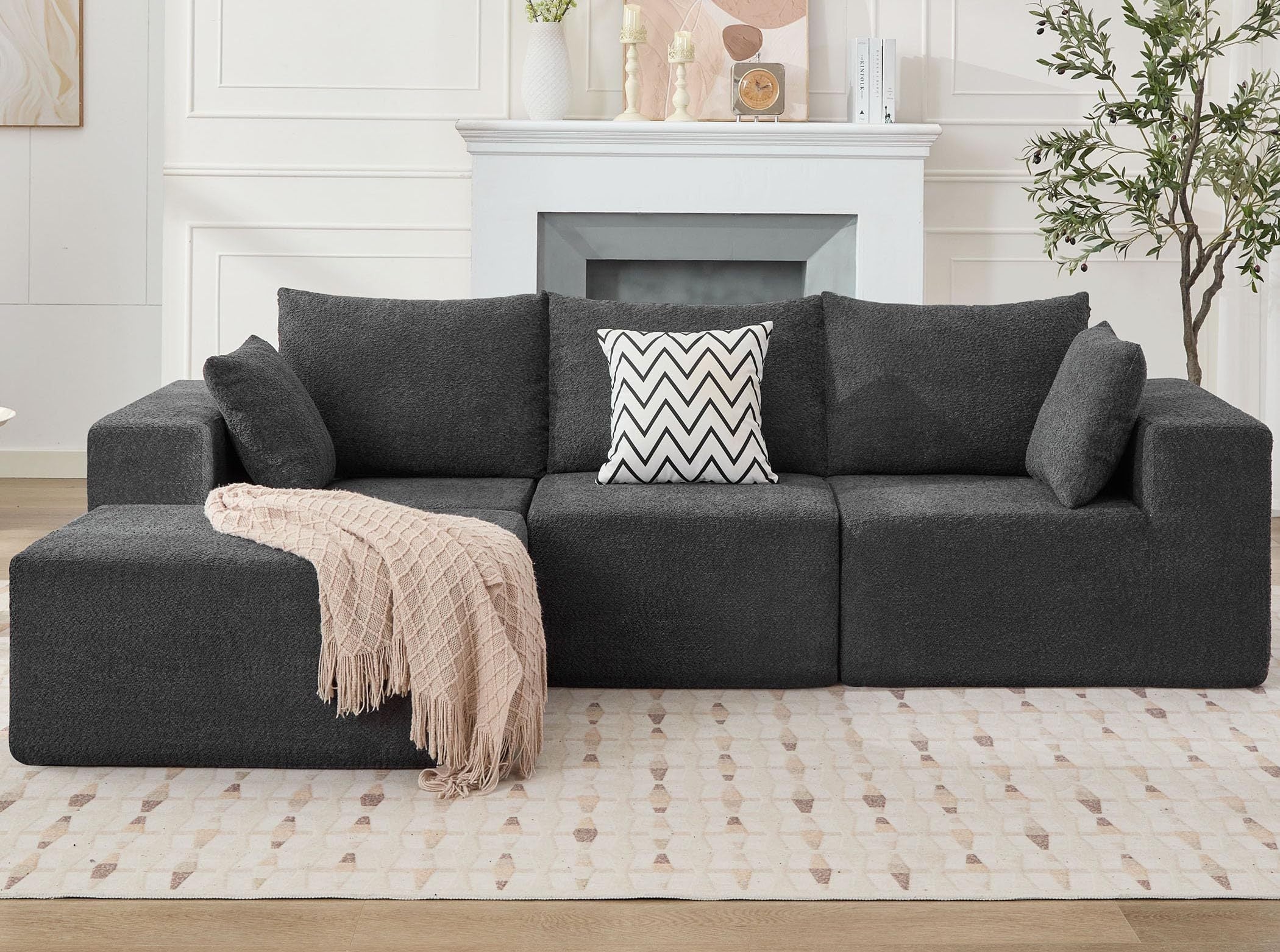 103' Modular Sectional Sofa, L Shaped Cloud Sectional Couch with Deep Seats, Modern Boneless Couch with Chaise, No Assembly Foam Couches, Upholstered Couches for Living Room & Bedroom & Game Room
