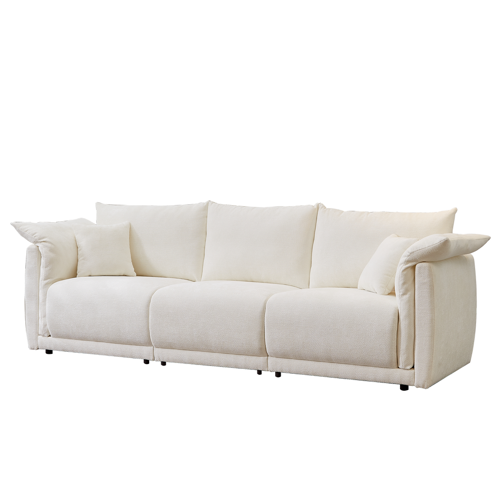 98.5' 3-seater sofa with unique design and soft arm pillows Contemporary style linen sofa with 3 comfortable cushions with 2 pillows Suitable for living room bedroom and office,beige