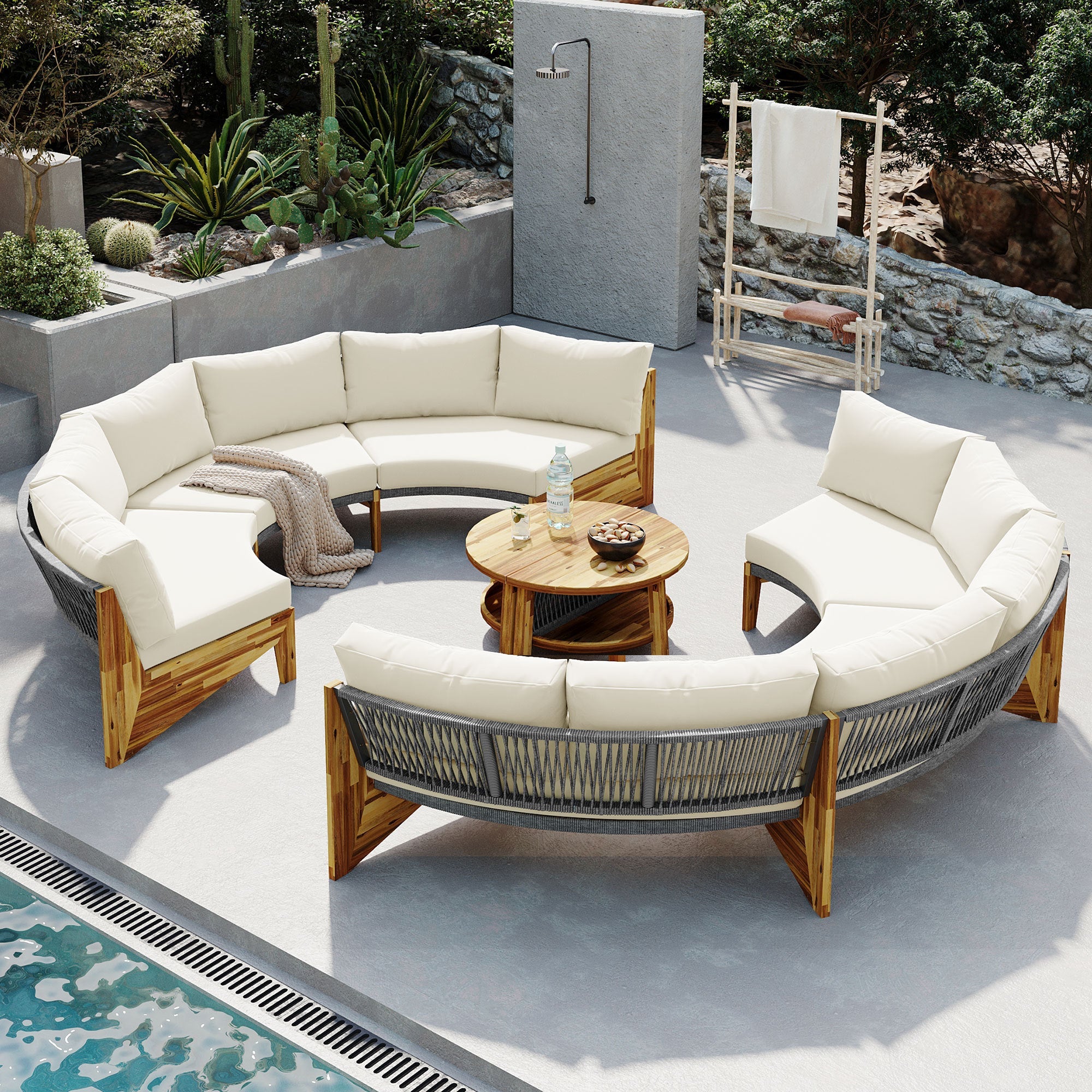 U_STYLE 6 - Person Outdoor Seating Group with Cushions and A Coffee Table(old sku:WY000379AAA)