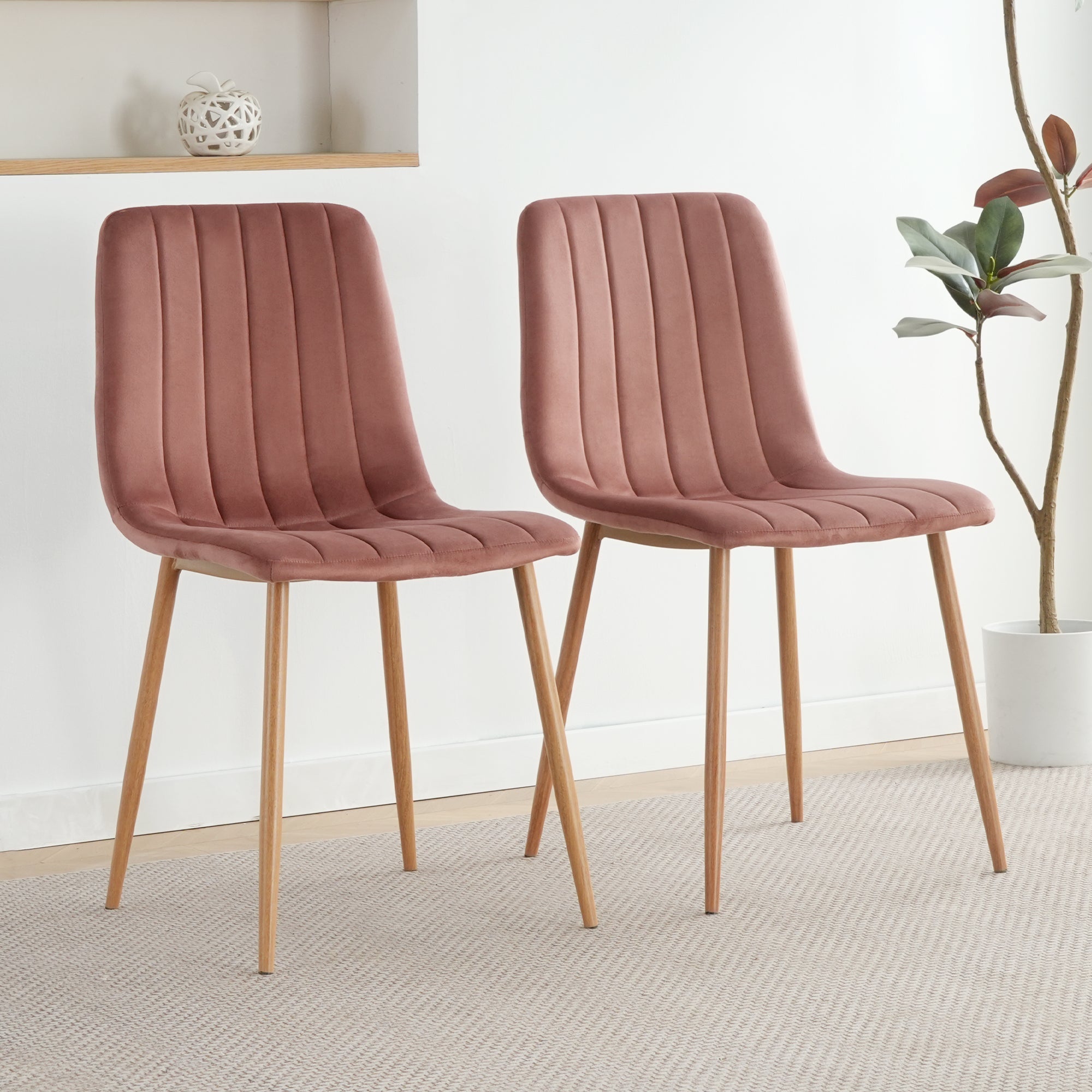 Indoor pink velvet dining chair, modern kitchen dining chair with backrest, upholstered side chair with hot transfer metal legs, Family Kitchen Dining Room and living room (set of 2)