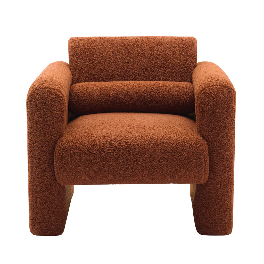 Modern Accent Chair Lambskin Sherpa Fabric Upholstered Comfy Reading Arm Chair Soft Padded Armchair with Back and Pillow for Living Room Bedroom Reception Waiting Room Office,Burnt Orange
