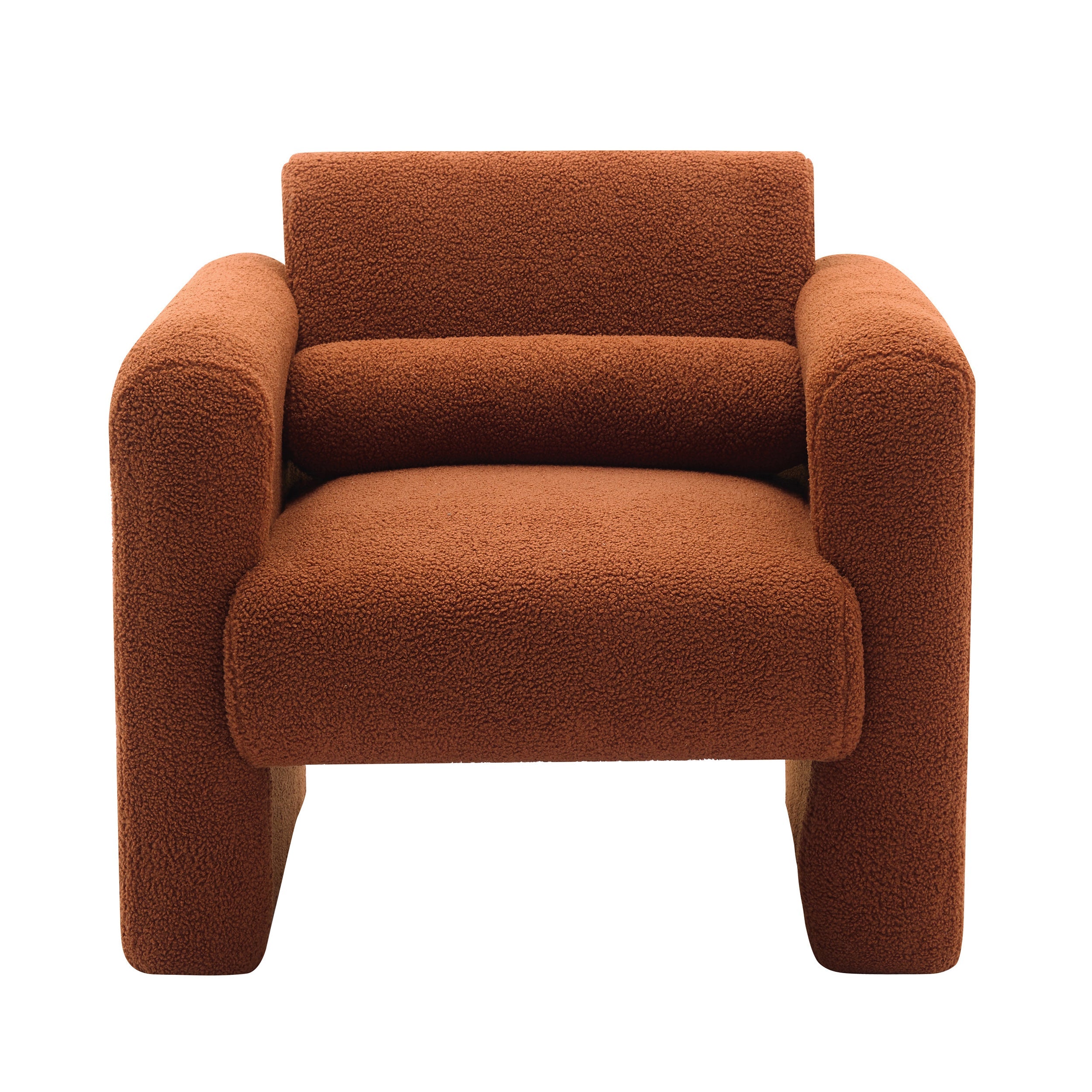 Modern Accent Chair Lambskin Sherpa Fabric Upholstered Comfy Reading Arm Chair Soft Padded Armchair with Back and Pillow for Living Room Bedroom Reception Waiting Room Office,Burnt Orange