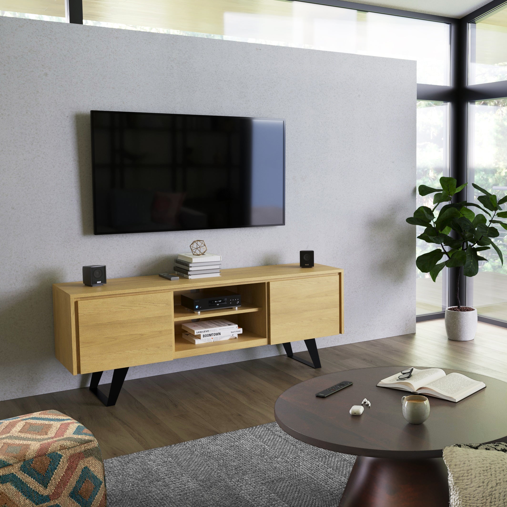 Lowry - TV Media Stand - Oak