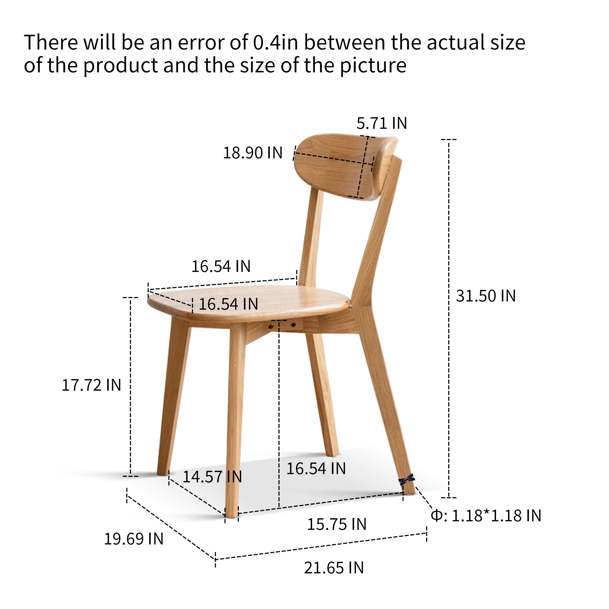 Natural Oak Dining Chair Set of 2 - Solid Wood, FAS Grade, 46.5 * 54 * 80cm