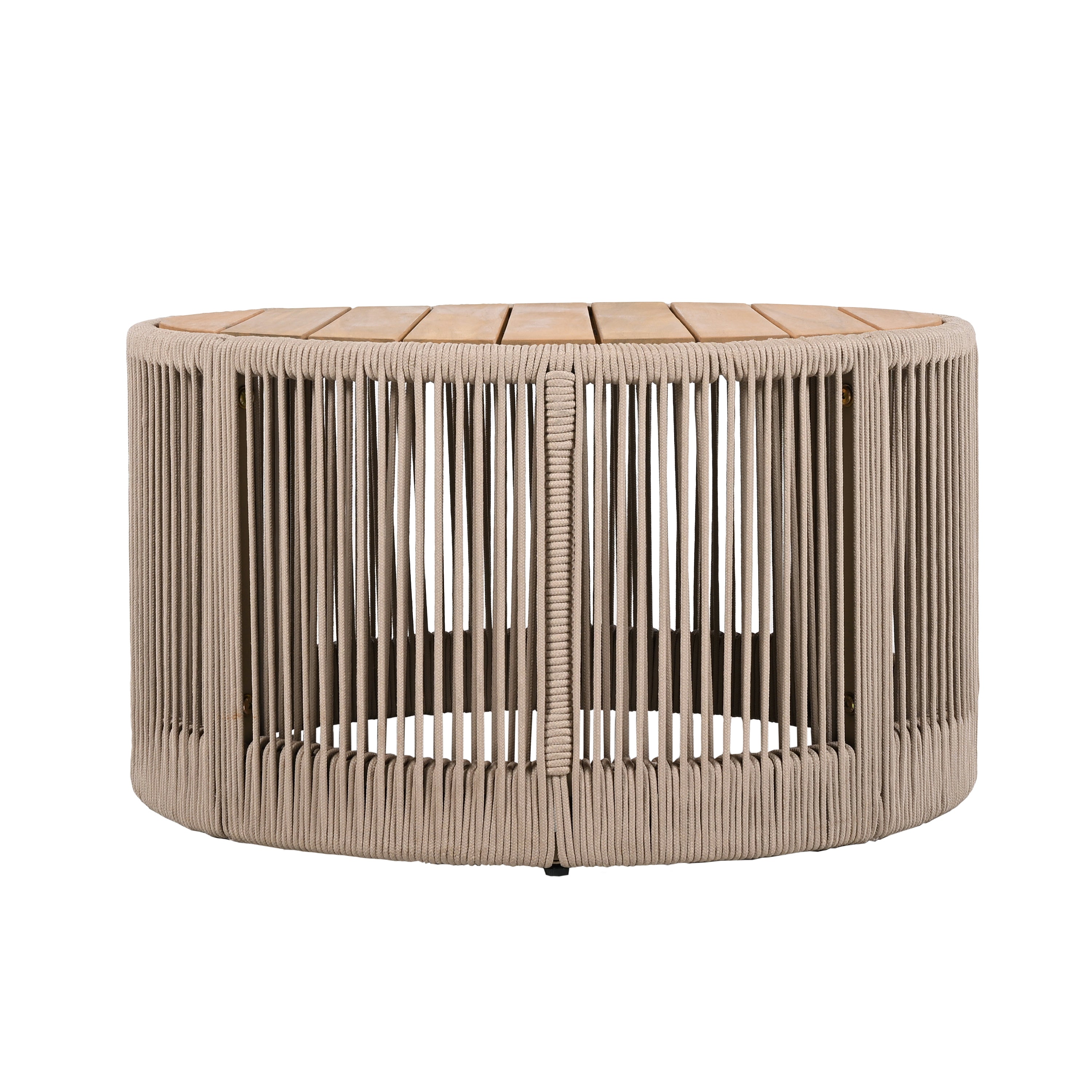 Outdoor Rattan rope & Acacia Wood Coffee Table - Patio Balcony Furniture for Garden, Yard, Balcony - Weather Resistant(Rope Beige, Natural Iron)