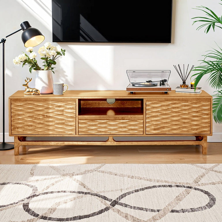 Acacia Elara Solid Wood TV Stand with Storage and Cable Management for TVs up to 80"