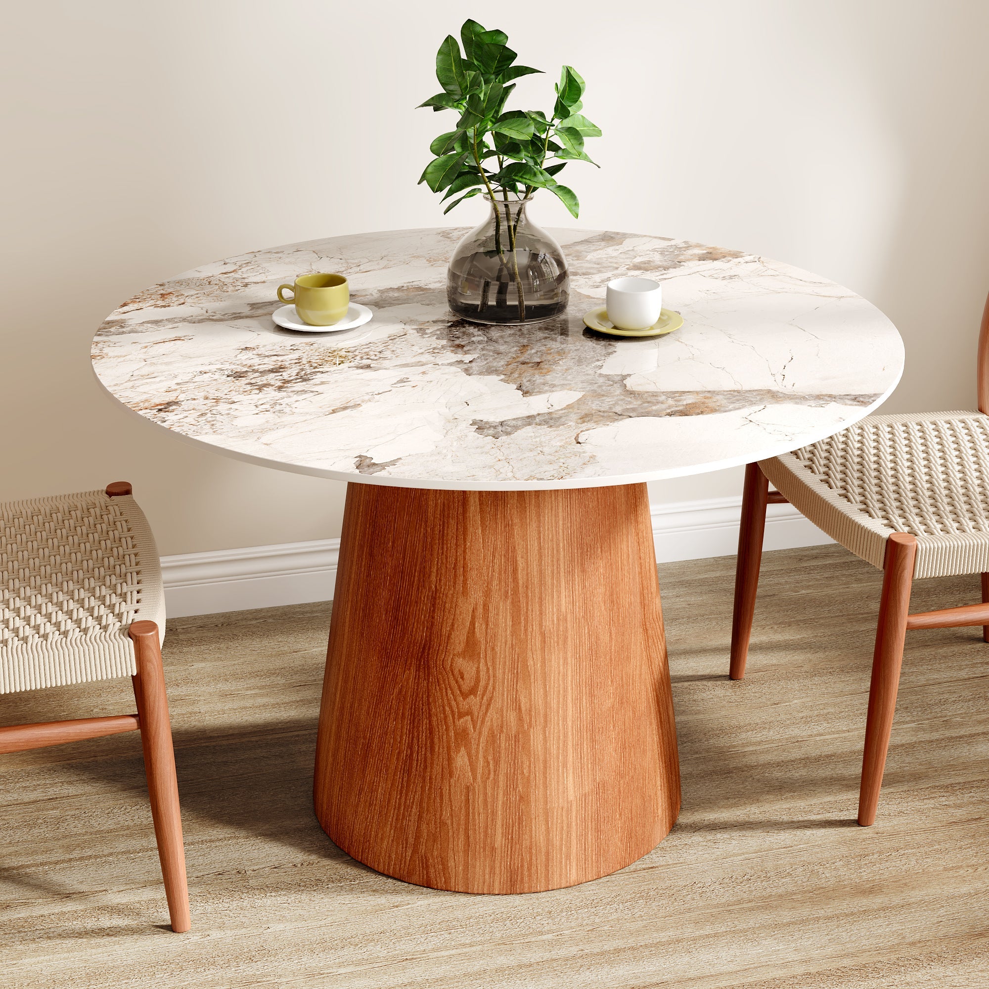 Small Round Solid Wood Pedestal Dining Table Table 43' For 2-4 Person - Colorful