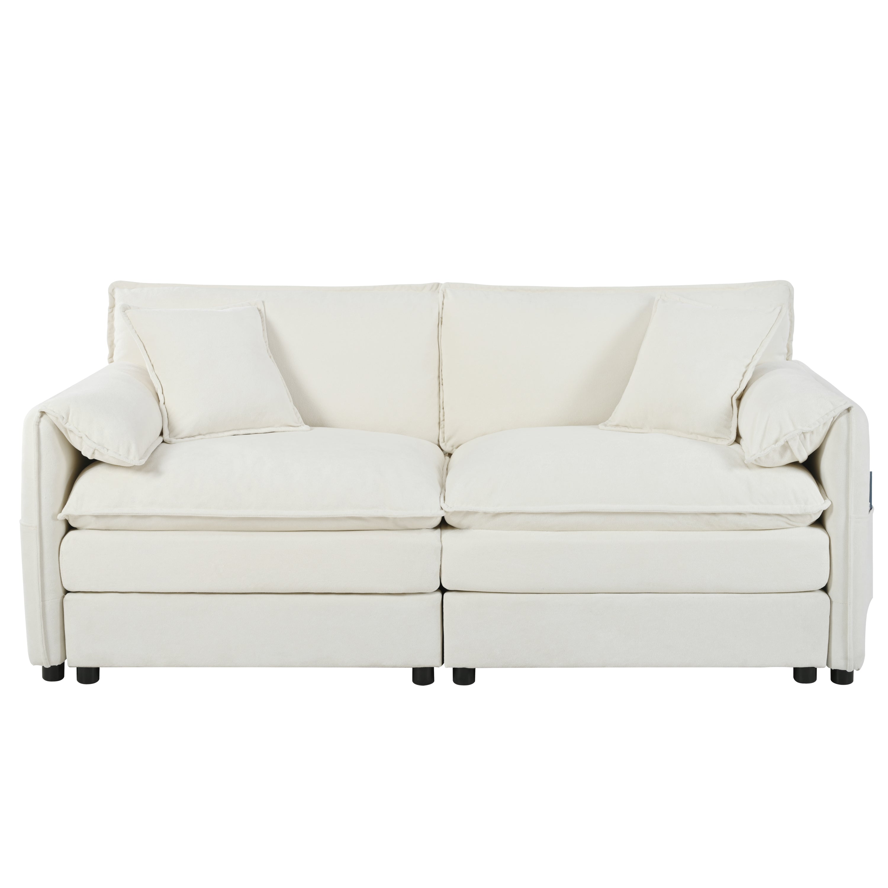 Deep Seat Sectional Sofa Cloud Couch with Ottoman,  Modern Chenille Comfy Love Seat Upholstered Modular L Shaped Couch for Living Room, Apartment, Office,DIY Combination,Beige