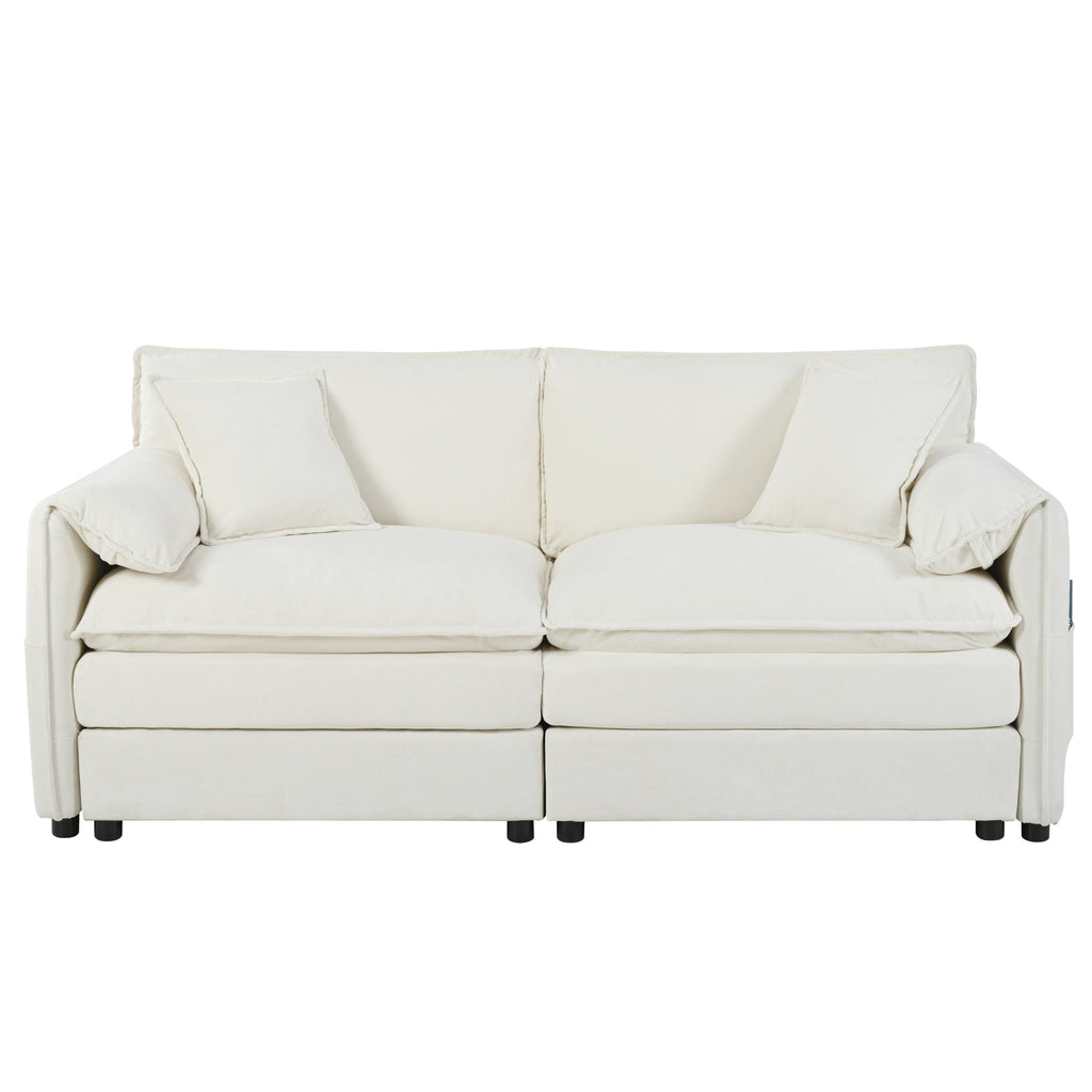Oversized Chenille Loveseat Sofa, Oversized 2-Seater Small Cloud Couch, Modern Comfy Deep Seat Love Seat for Living Room Bedroom Office Apartment,DIY Combination,Beige