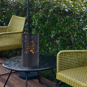 Tabletop fireplace by JHY DESIGN, 7x7x12 in; black perforated metal gel/ethanol burner for outdoors.