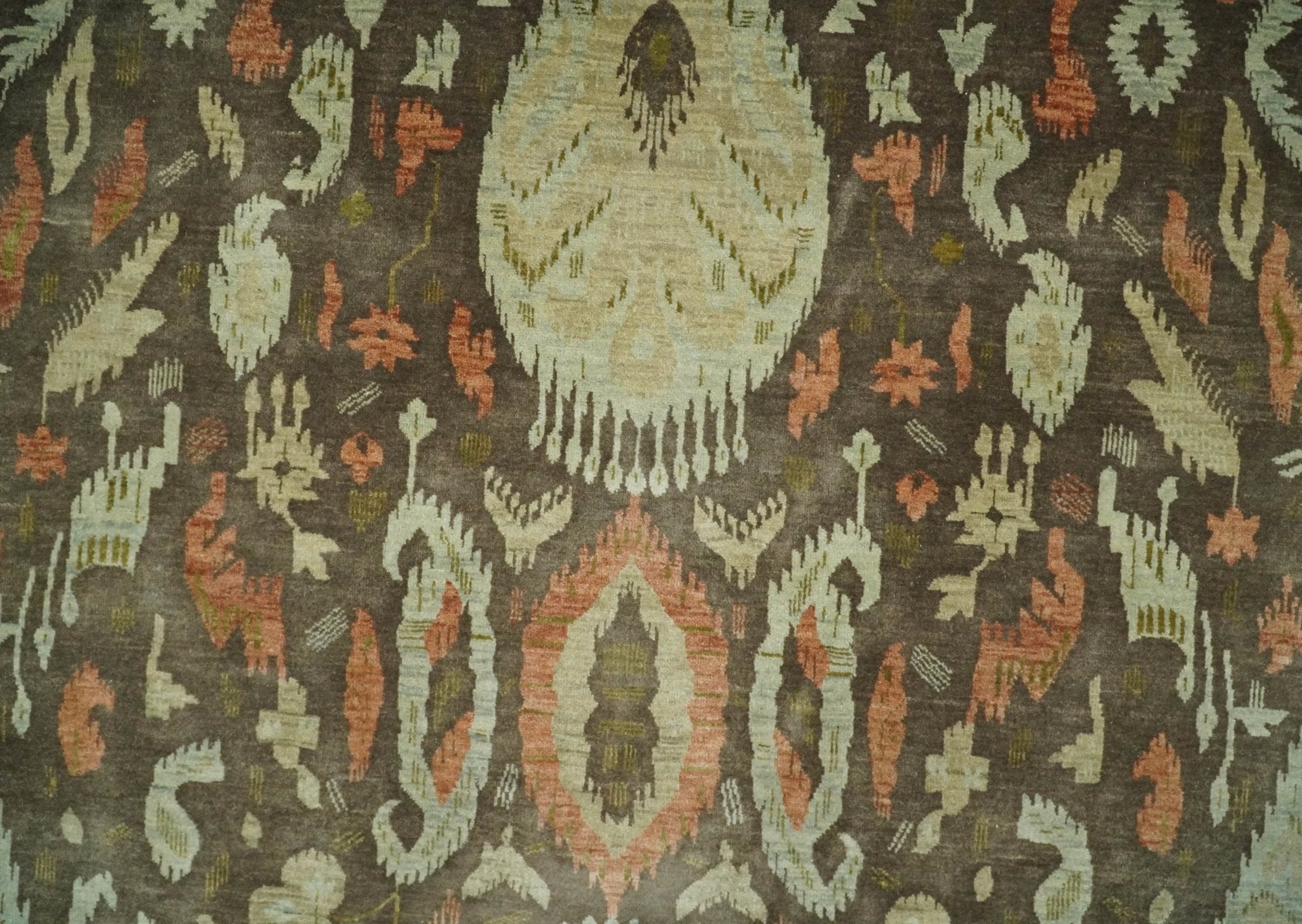 10x10 Round Fine Hand Knotted Green, Rust and Olive Traditional Vintage Persian Style Antique Wool Rug | AGR47