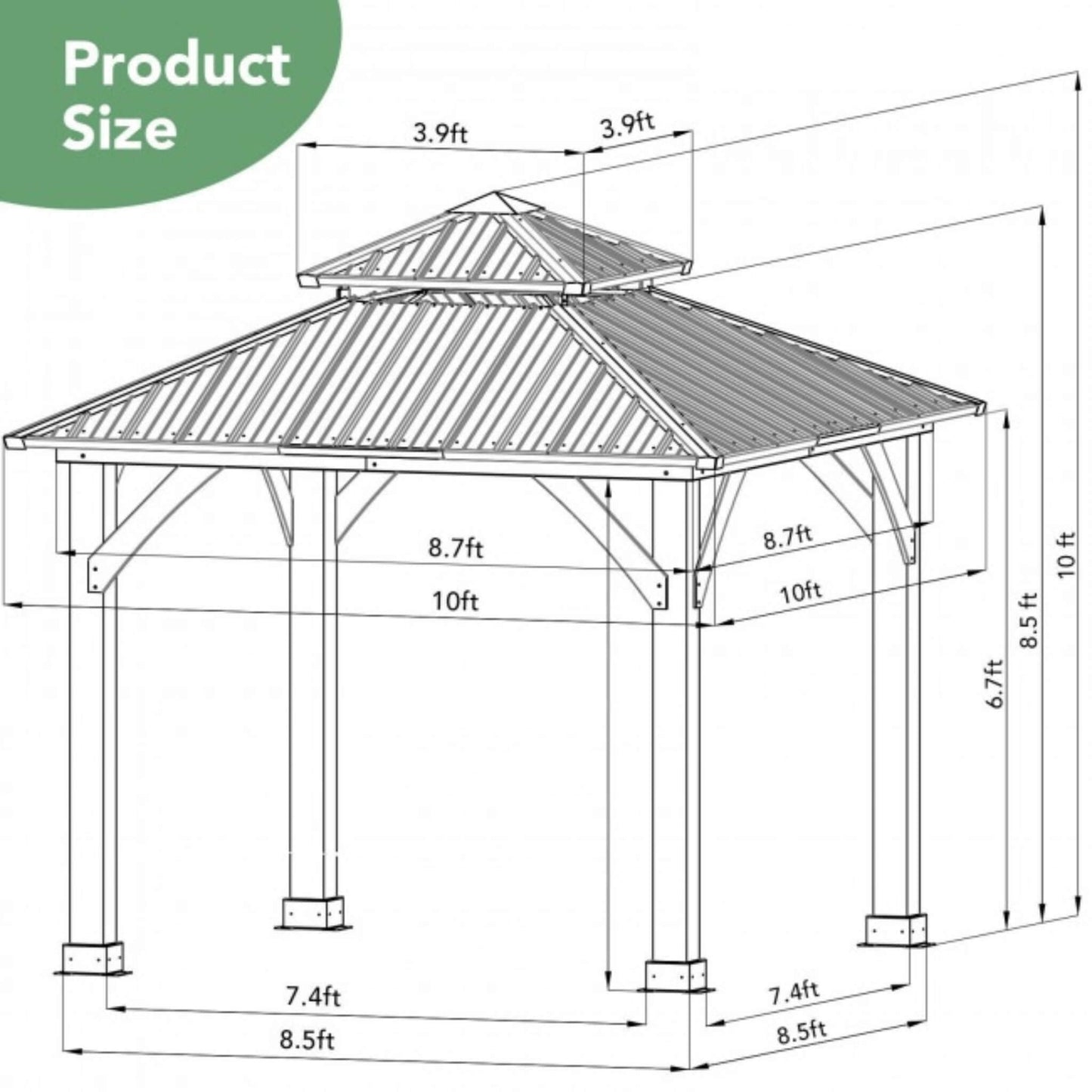 [10x10FT] Premium Outdoor Patio Hardtop Gazebo W/ Double Steel Roof (SAK01291)