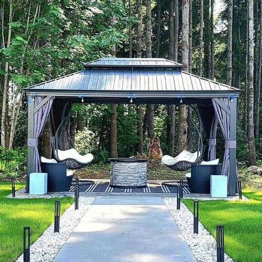 [10x13FT] Large Premium Outdoor Hardtop Aluminum Gazebo With Galvanized Steel Double Roof (SAK74826)