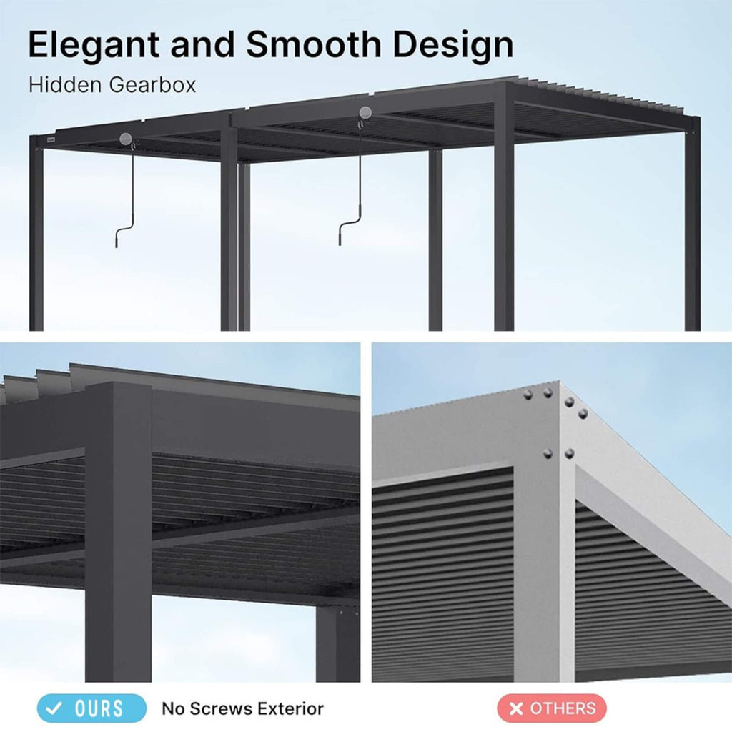 [10x19FT] Premium Full Aluminum Patio Outdoor Louvered Pergola With Adjustable Hardtop Roof (SAK86352)