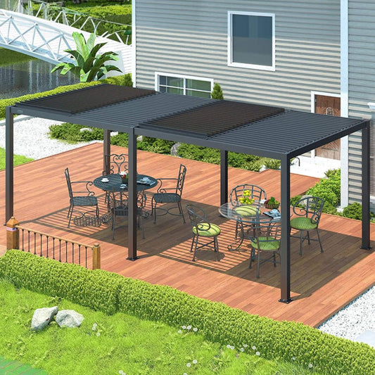 [10x19FT] Premium Full Aluminum Patio Outdoor Louvered Pergola With Adjustable Hardtop Roof (SAK86352)
