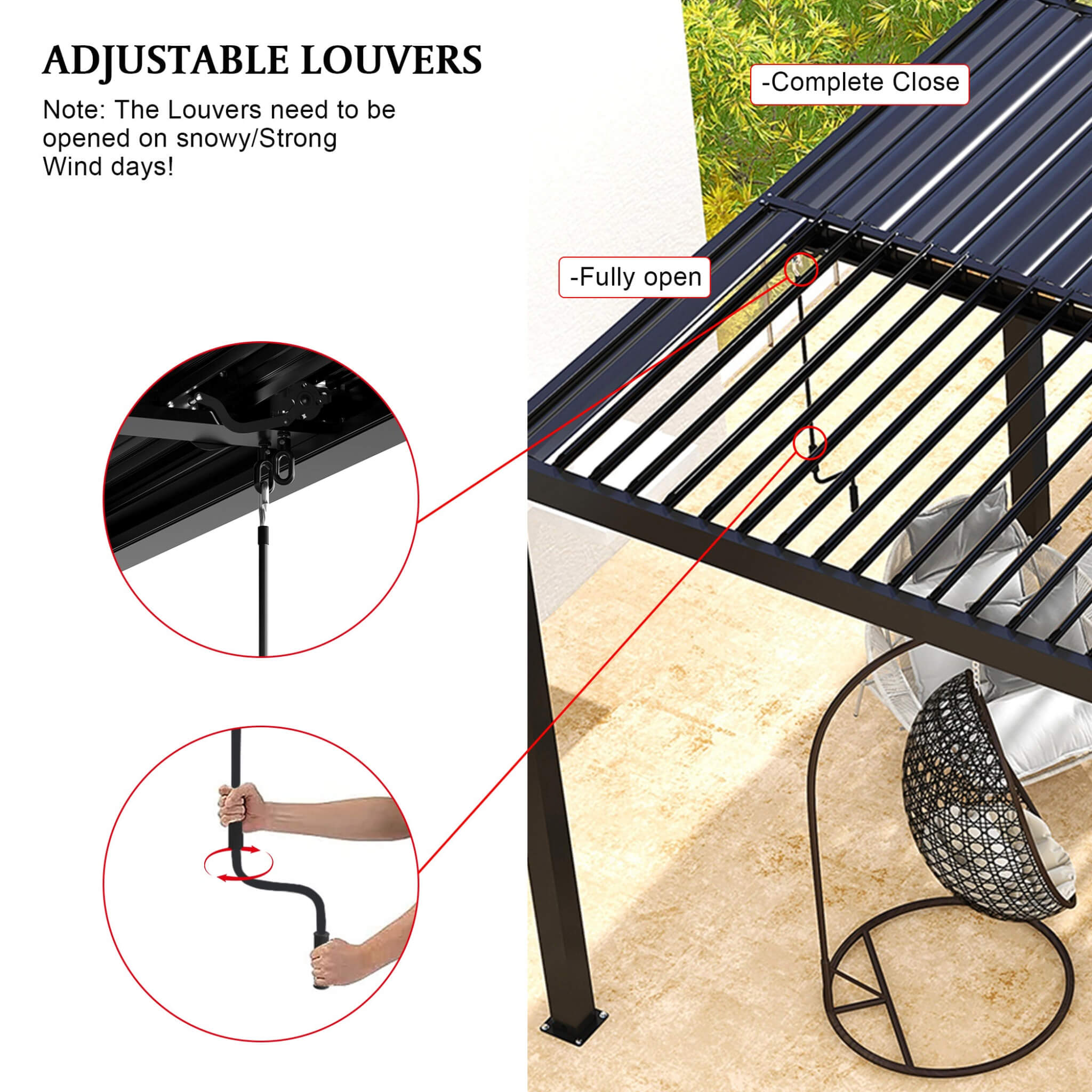 [10X19FT] Premium Powder-Coated Aluminum Pergola With Adjustable Louvers (SAK78345)