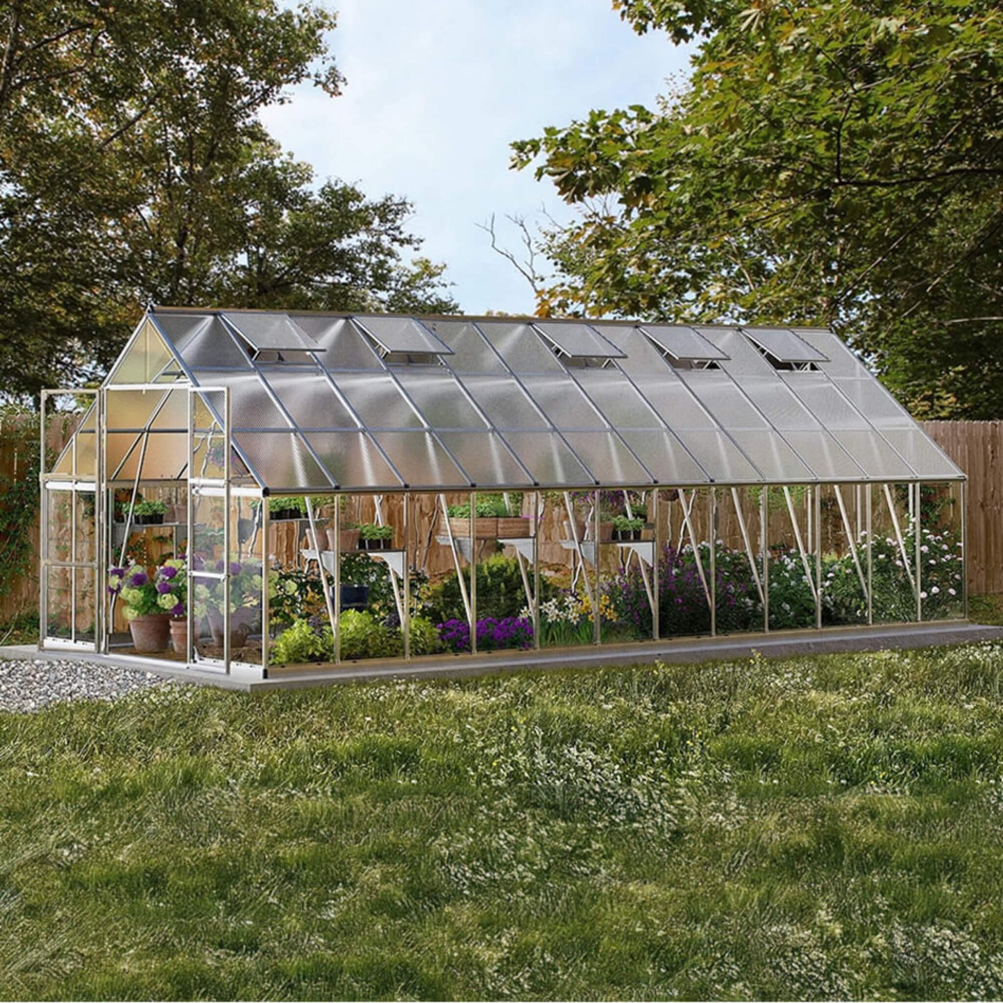 [10x24FT] Premium Heavy-Duty Polycarbonate Walk-In Greenhouse W/ Aluminum Frame & Built-In Gutter System (SAK58472)