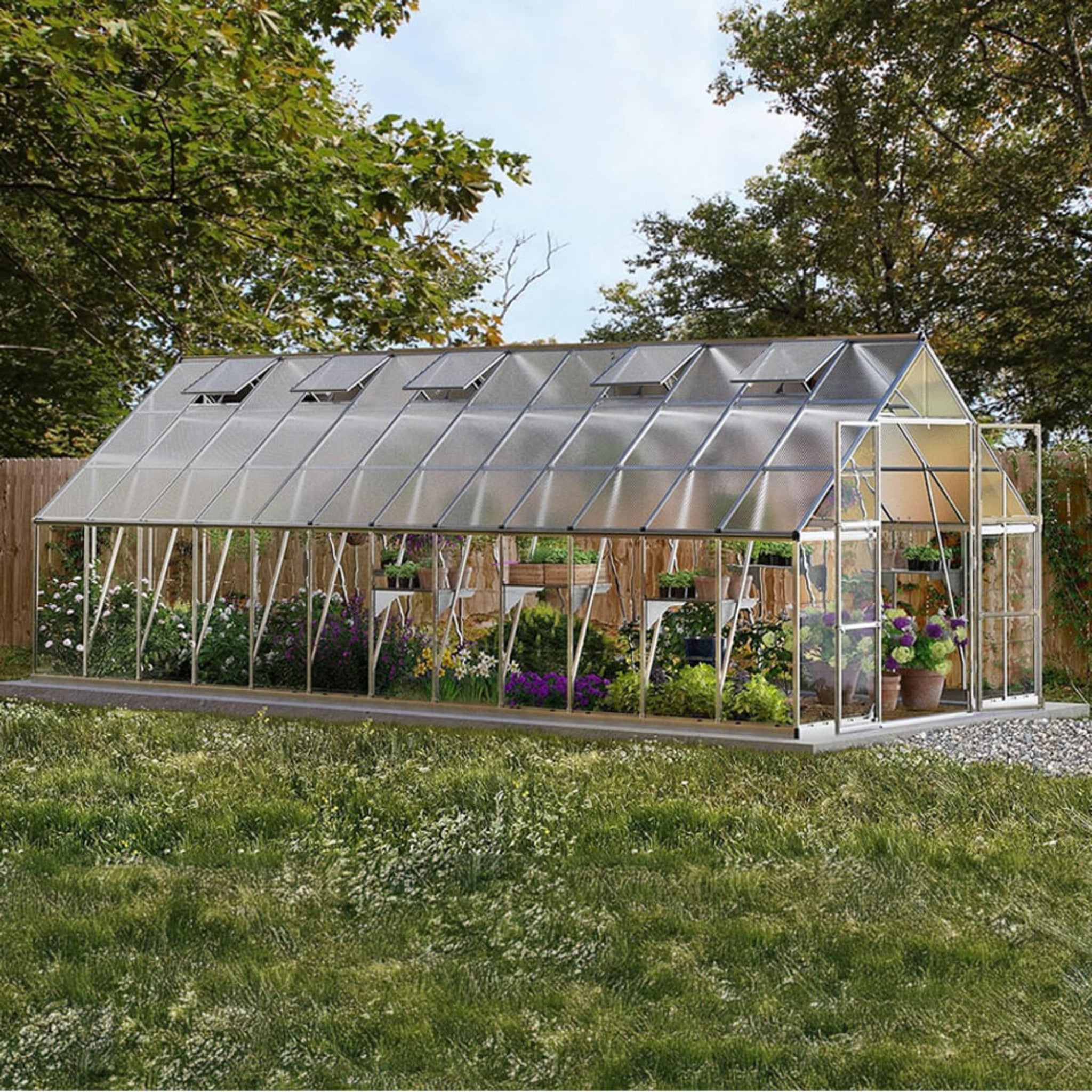[10x24FT] Premium Heavy-Duty Polycarbonate Walk-In Greenhouse W/ Aluminum Frame & Built-In Gutter System (SAK58472)
