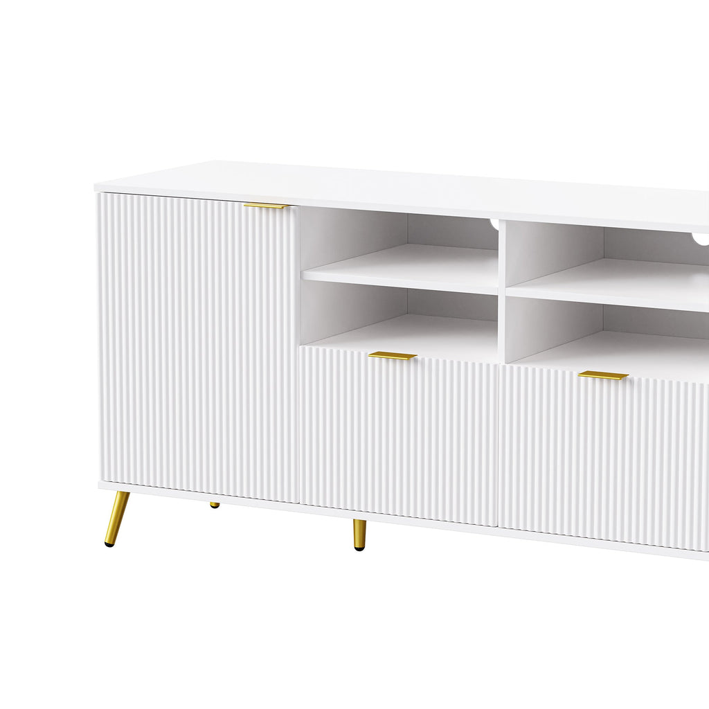 U-Can 4-Piece Entertainment Wall Unit with 13 shelves,8 Drawers and 2 Cabinets, Multifunctional TV Stand Media Storage Cabinet with Fluted Line Surface for Living Room, for TVs Up to 70'