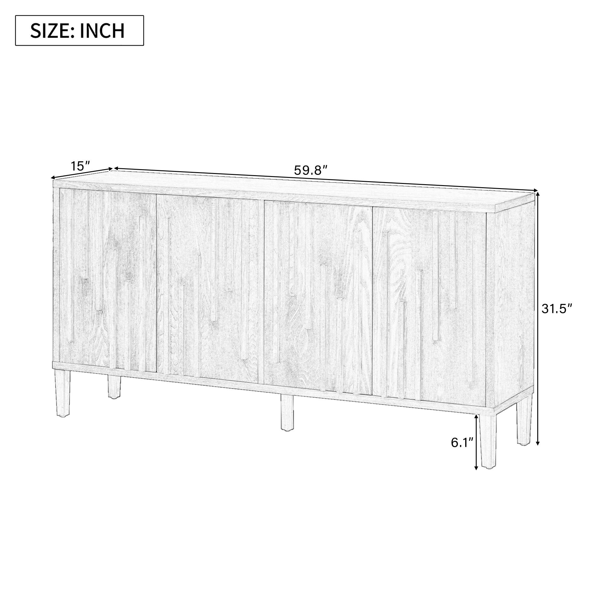 U_Style 59.8' 4-Door Sideboard,Hidden Handle,Distinctive Solid Ash Veneer Buffet with Storage, Farmhouse Sideboard TV Stand for Living Room, Hallway, Dining, Wood Office Credenza(Black)
