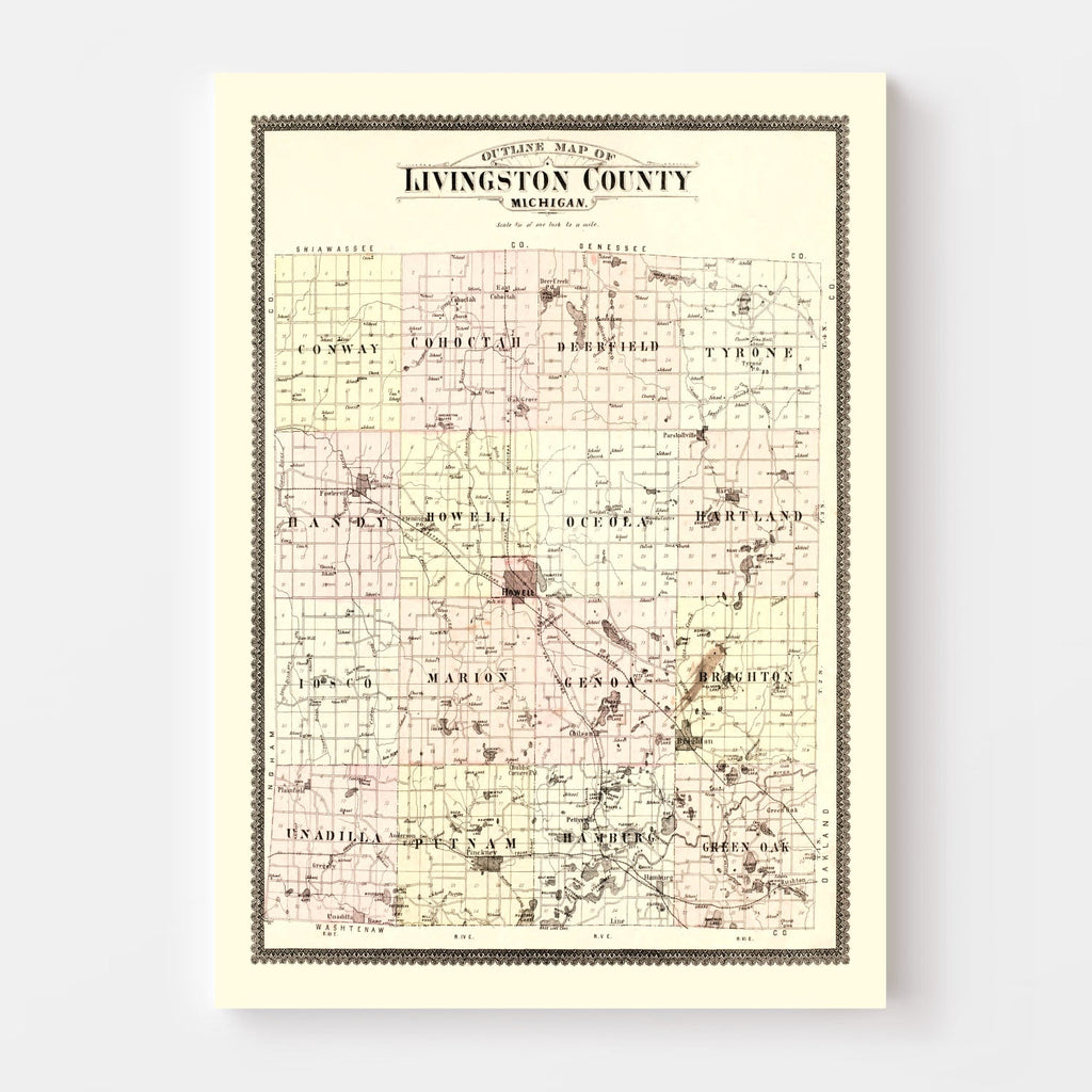 Vintage Map of Livingston County, Michigan 1895