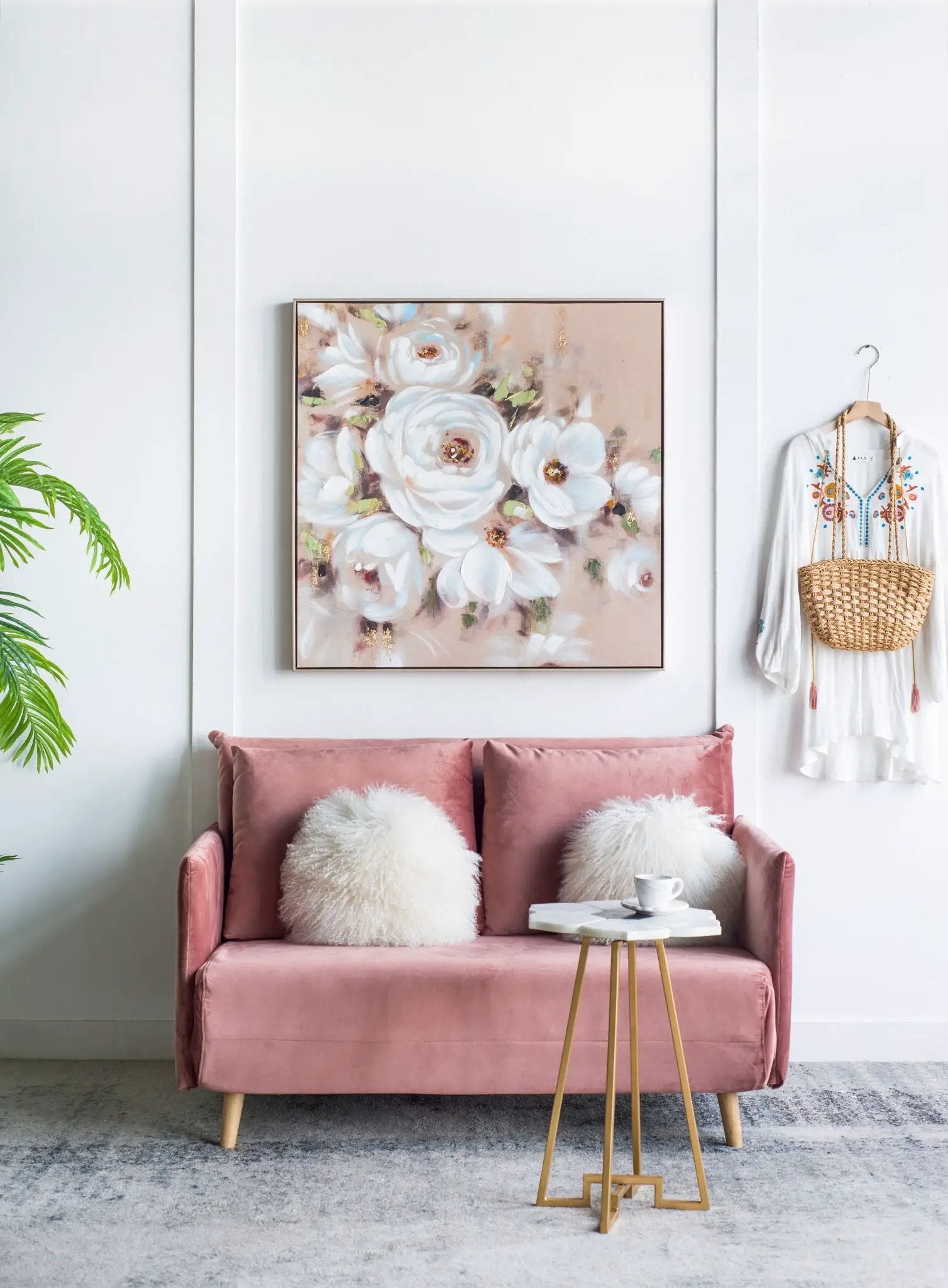 Square Framed Wall Art Flower Canvas Print, Home Decor For Living Room Kitchen Foyer Office - Multicolor