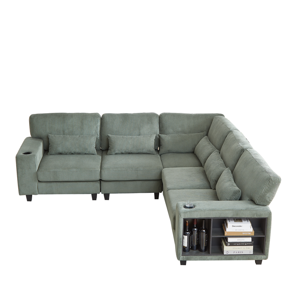 102.75*102.75' L-Shaped Modular Sectional Sofa, Modern Corduroy Sectional Sofa, Arm with Storage With Cup Holder 5-Seat Convertible Sectional Sofa for Living Room, Bedroom, Lounge and Projection Room