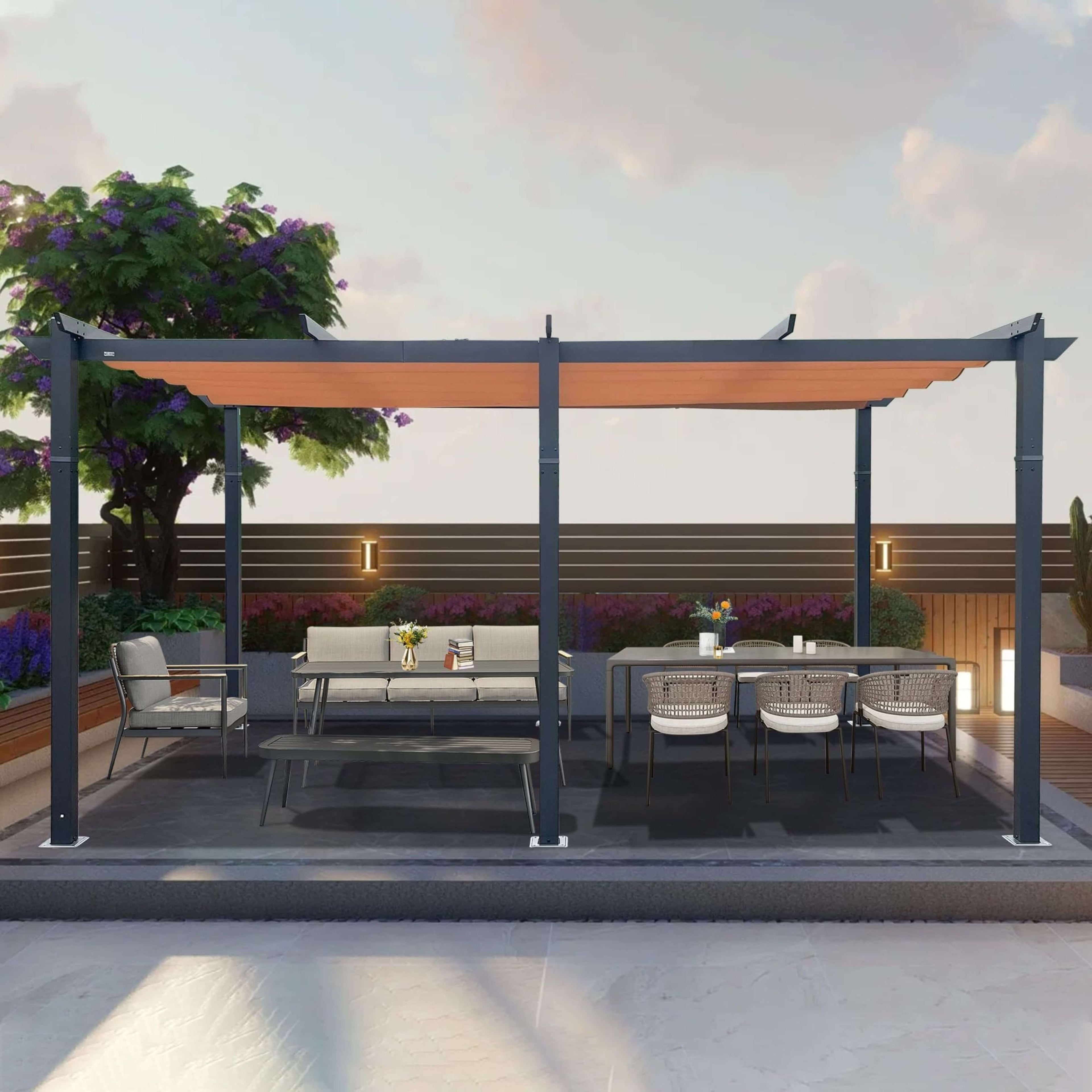 [11X16FT] Heavy-Duty Outdoor Retractable Aluminum Pergola With Weather-Resistant Canopy (SAK91853)