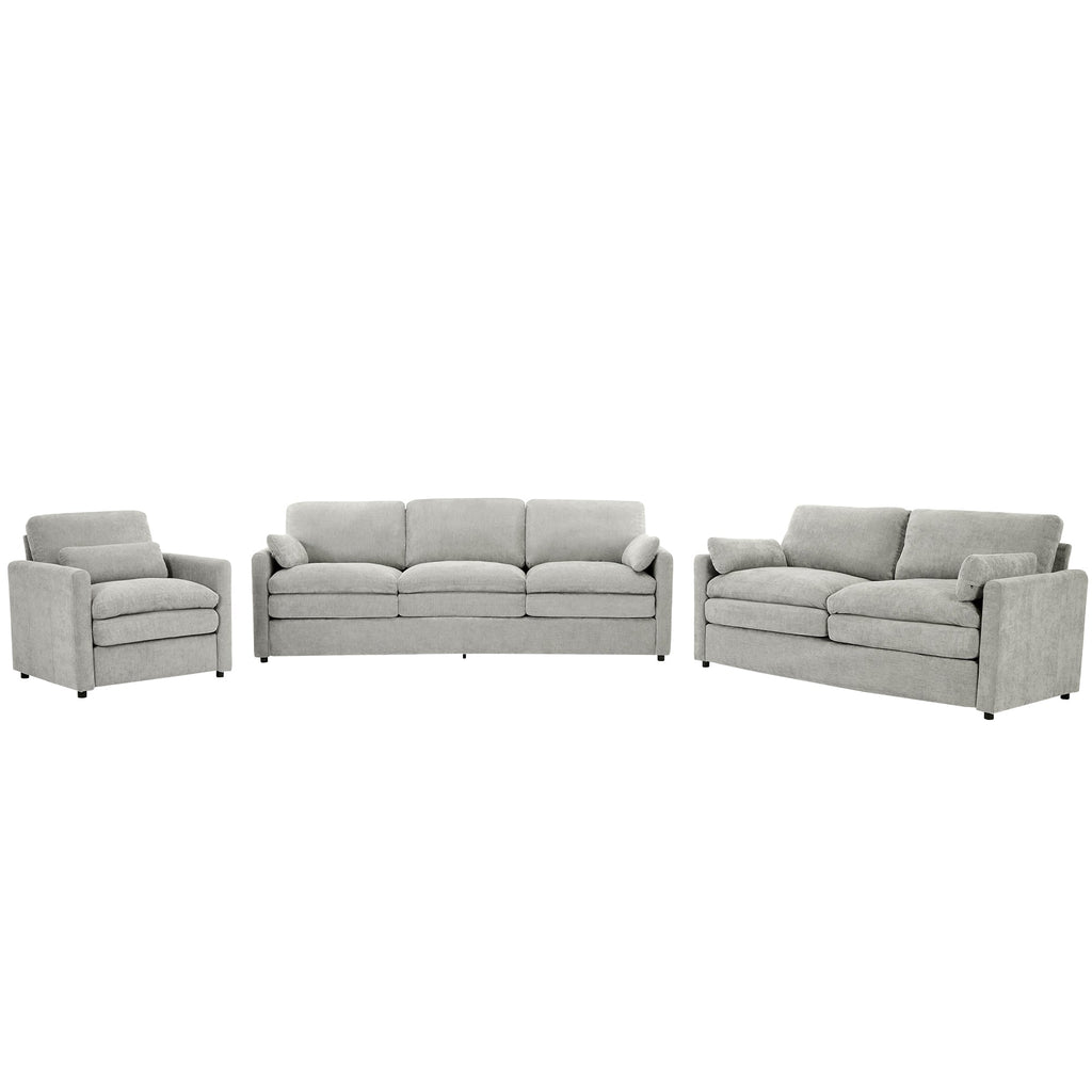 Cozy Upholstered Sofa Set Oversized Comfy Cloud Sofa Double Cushion Sofa Group Plush Cushion Sofa Couch for Living Room, Light Grey
