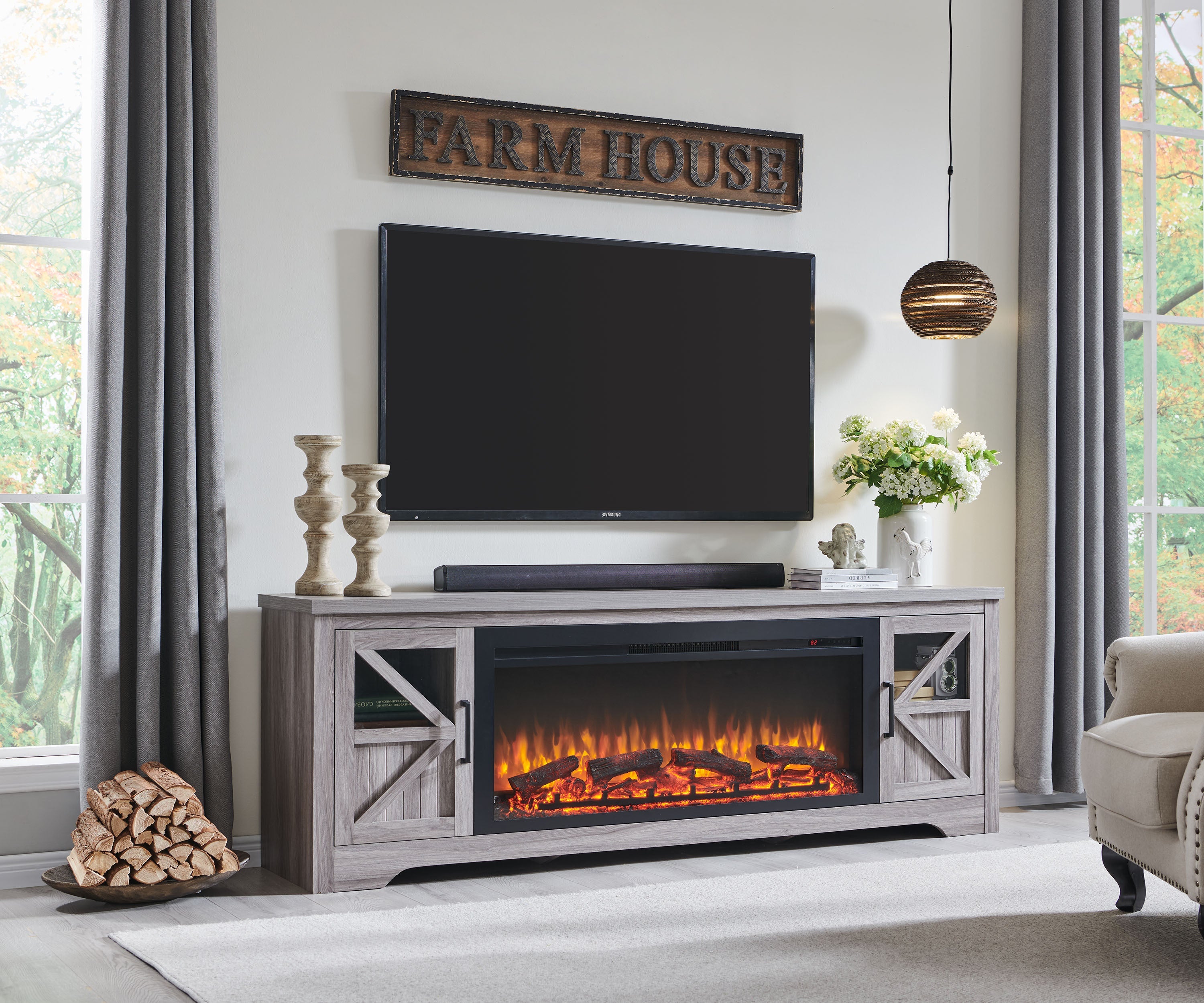 75' Fireplace TV Stand for TVs up to 80',with 44' Electric Fireplace