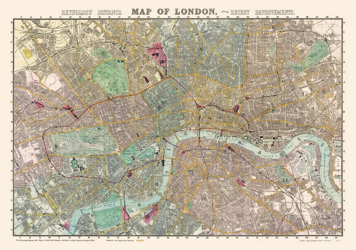 Vintage Map of London, England 1887