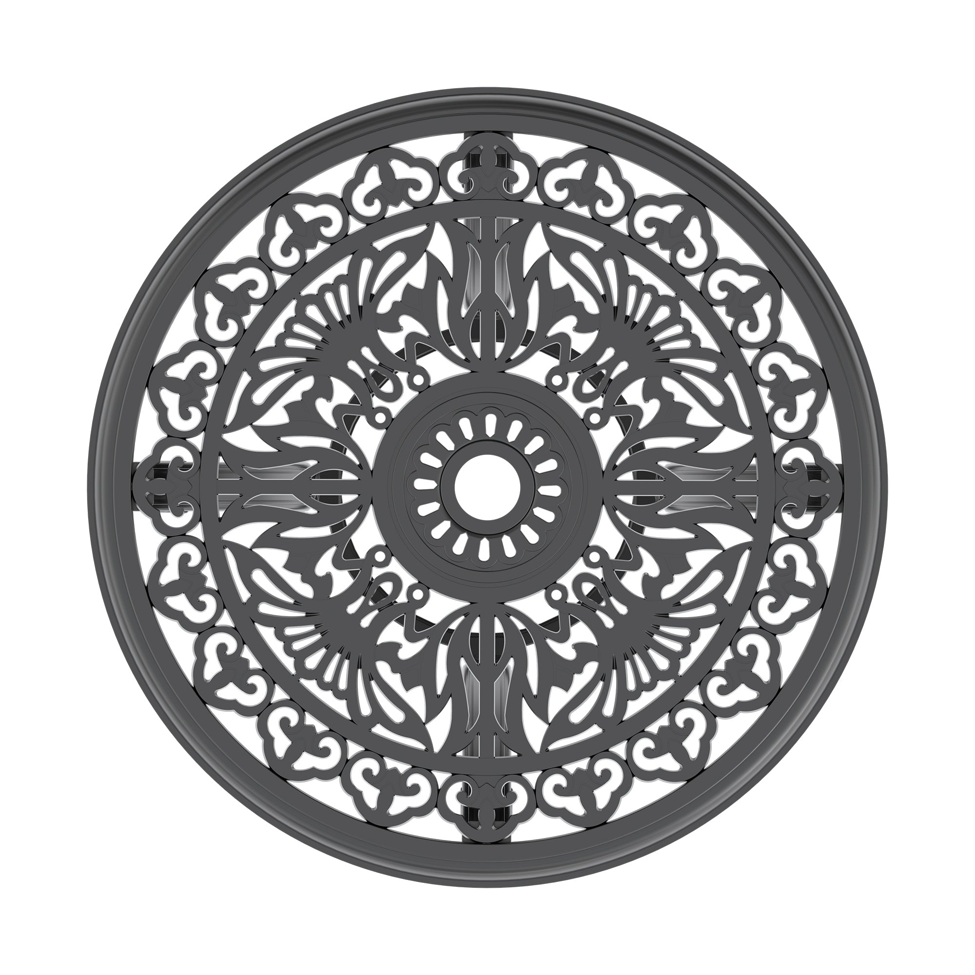 Ø26.77-inch Cast Aluminum Patio Dining Table With Black Frame and Umbrella Hole