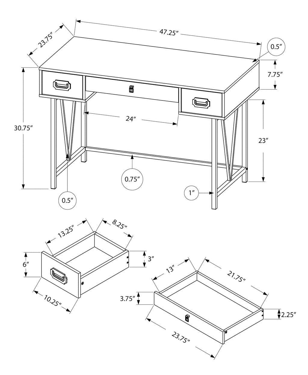 Computer Desk, Home Office, Laptop, Storage Drawers, 48'l, Work, Beige Laminate, Black Metal, Transitional