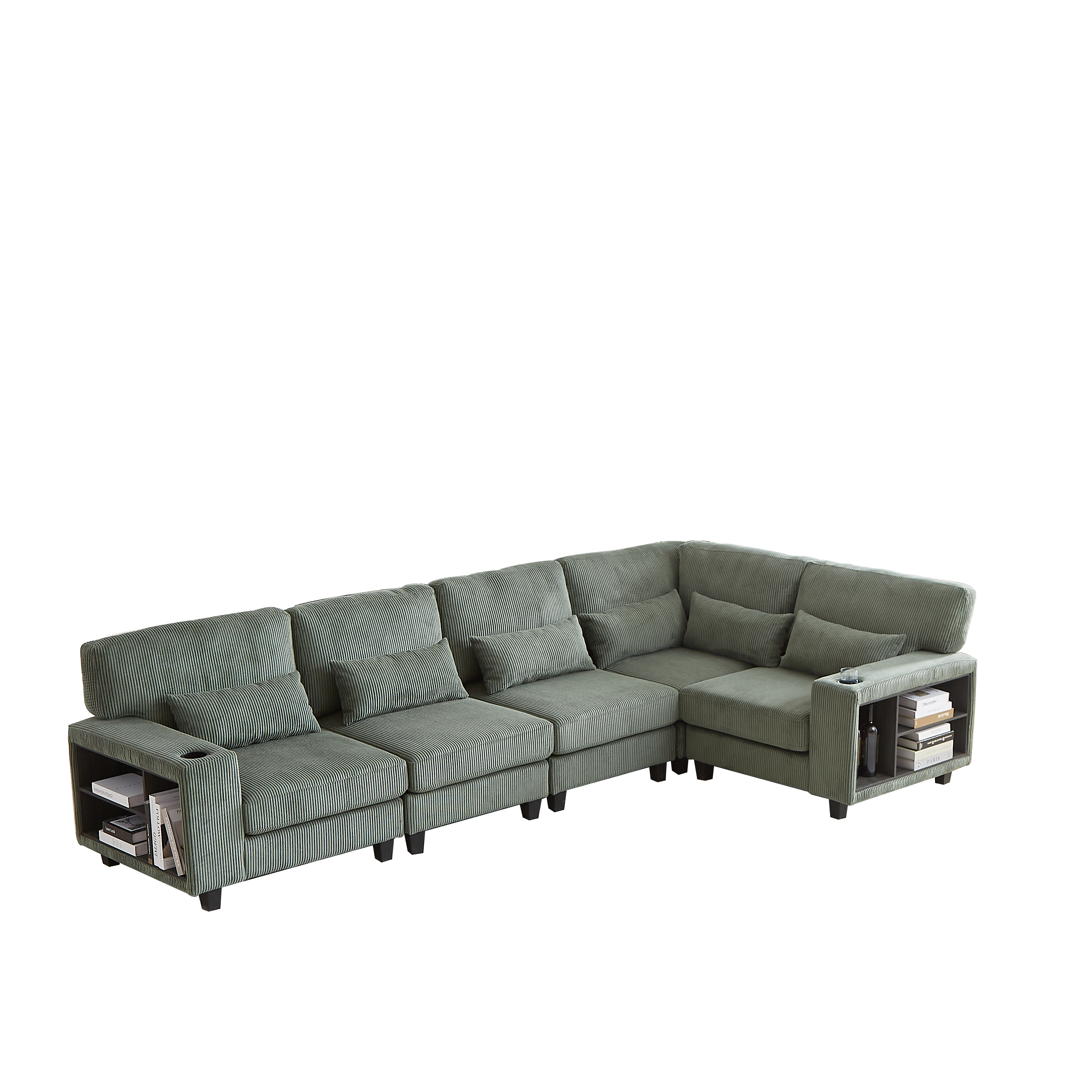 102.75*102.75' L-Shaped Modular Sectional Sofa, Modern Corduroy Sectional Sofa, Arm with Storage With Cup Holder 5-Seat Convertible Sectional Sofa for Living Room, Bedroom, Lounge and Projection Room