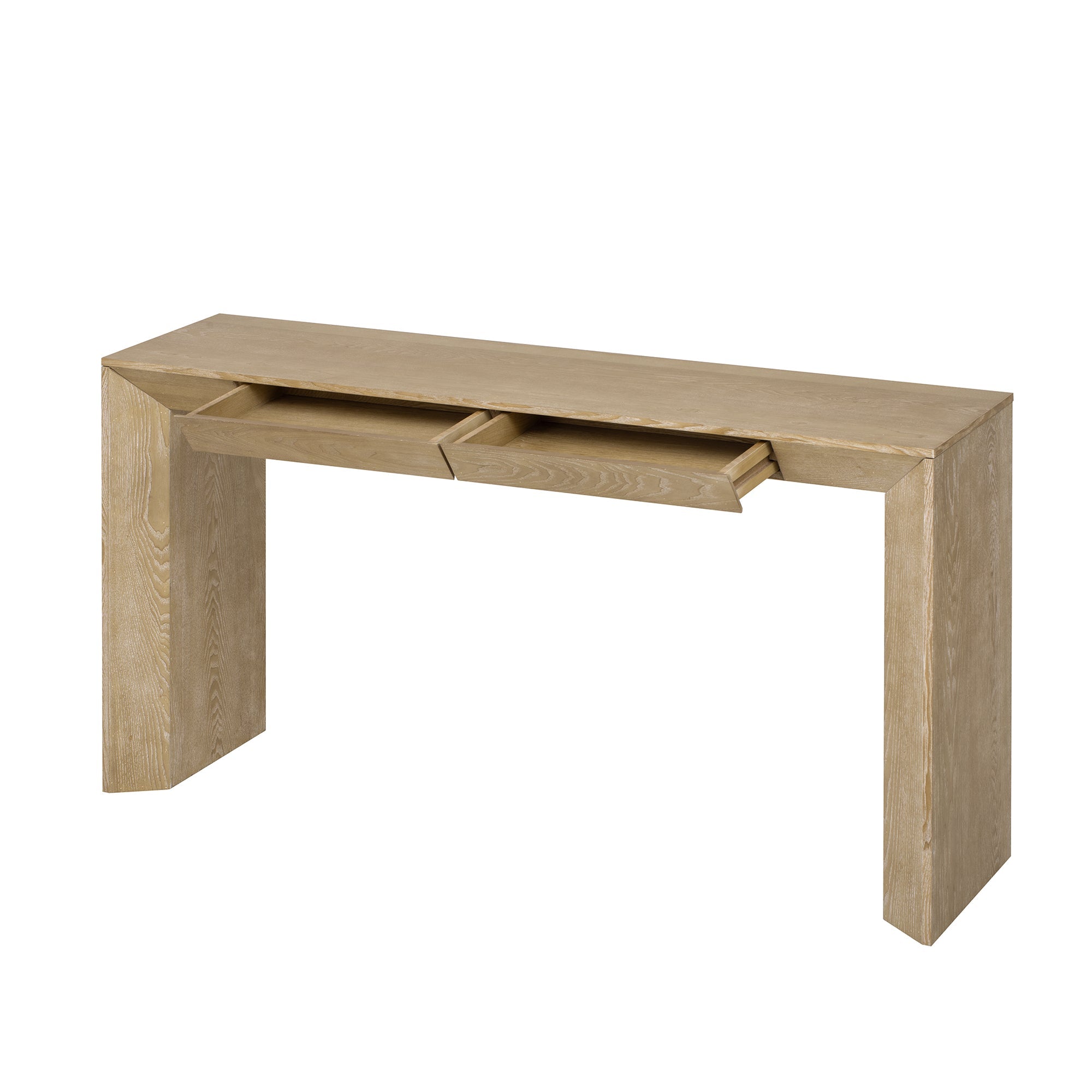 TREXM 60' Modern Farmhouse Console Table with 2 Concealed Drawers, Waterfall Design Entryway Table with Thickened Legs & Rustic Wood Grain for Living Room, Entryway & Hallway (Natural)