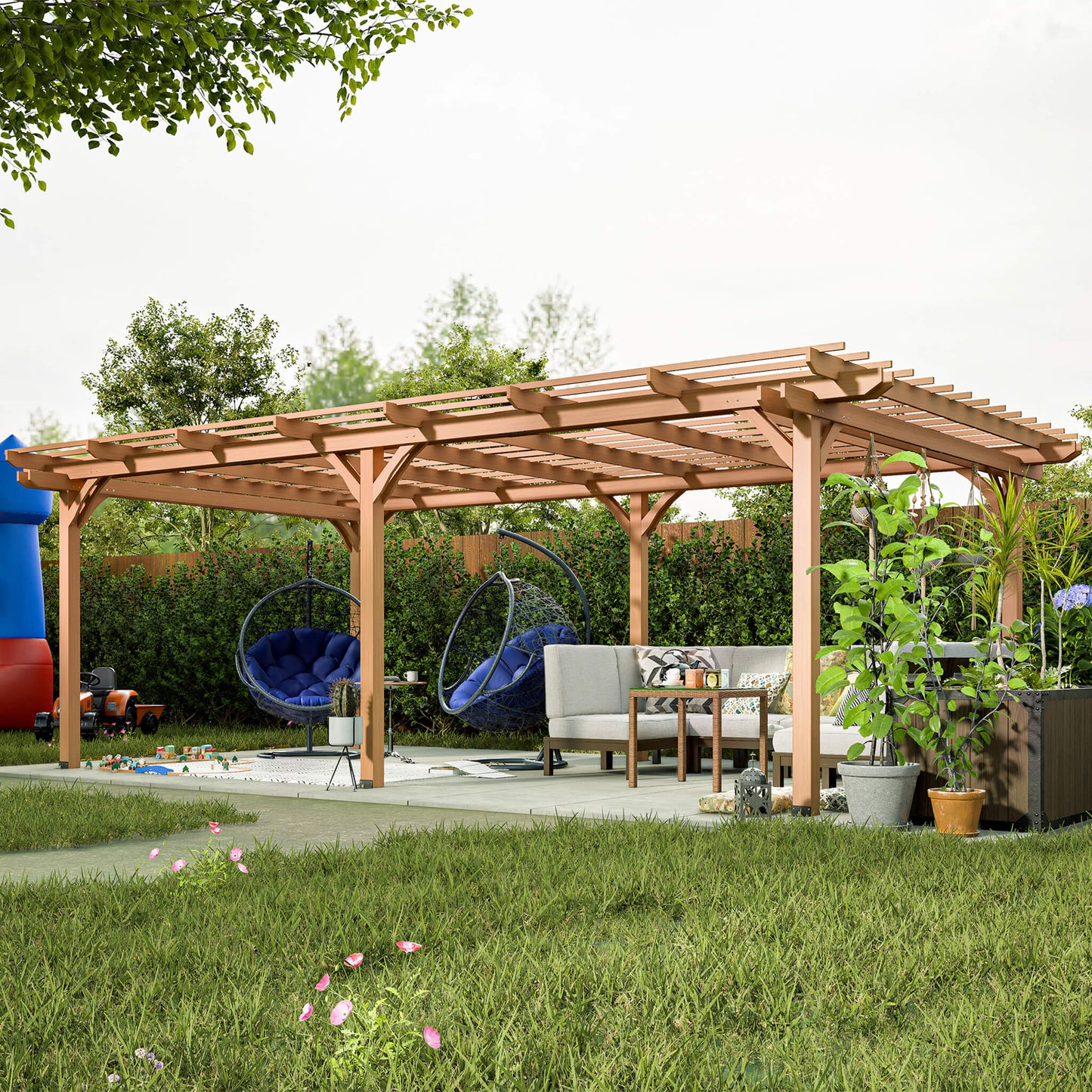 [12x16FT] Extra Large Outdoor Wooden Waterproof Grape Gazebo, Brown (SAK76476)