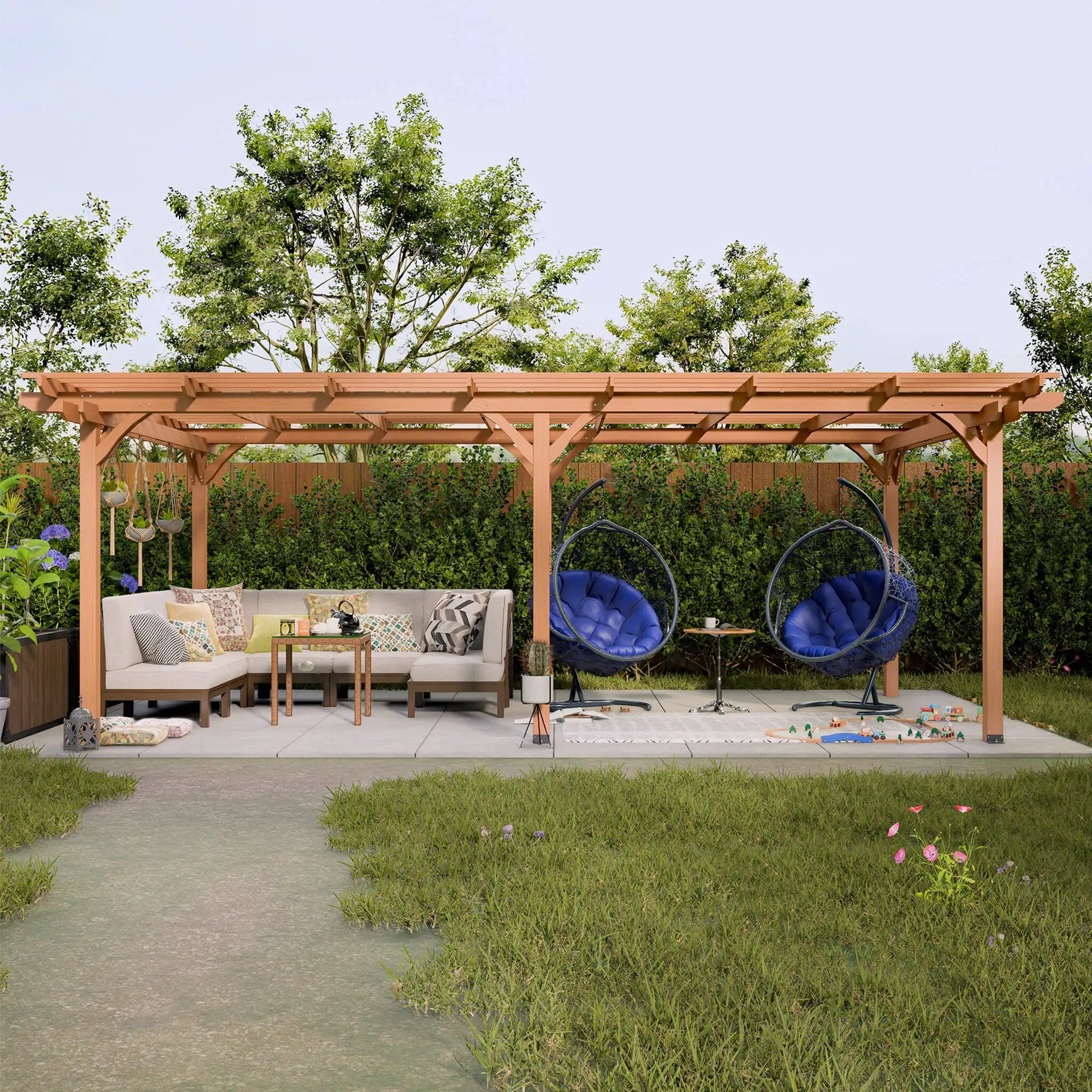 [12x16FT] Extra Large Outdoor Wooden Waterproof Grape Gazebo, Brown (SAK76476)