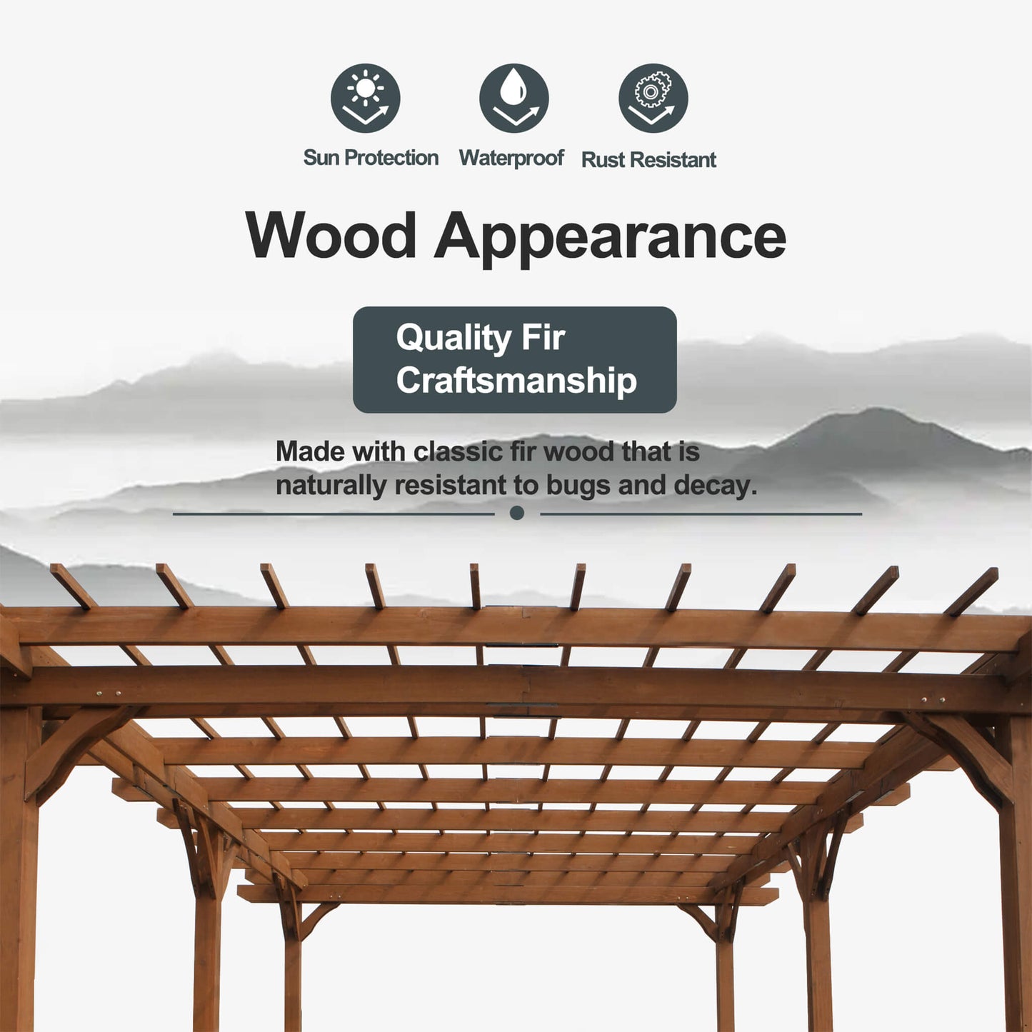 [12x16FT] Extra Large Outdoor Wooden Waterproof Grape Gazebo, Brown (SAK76476)