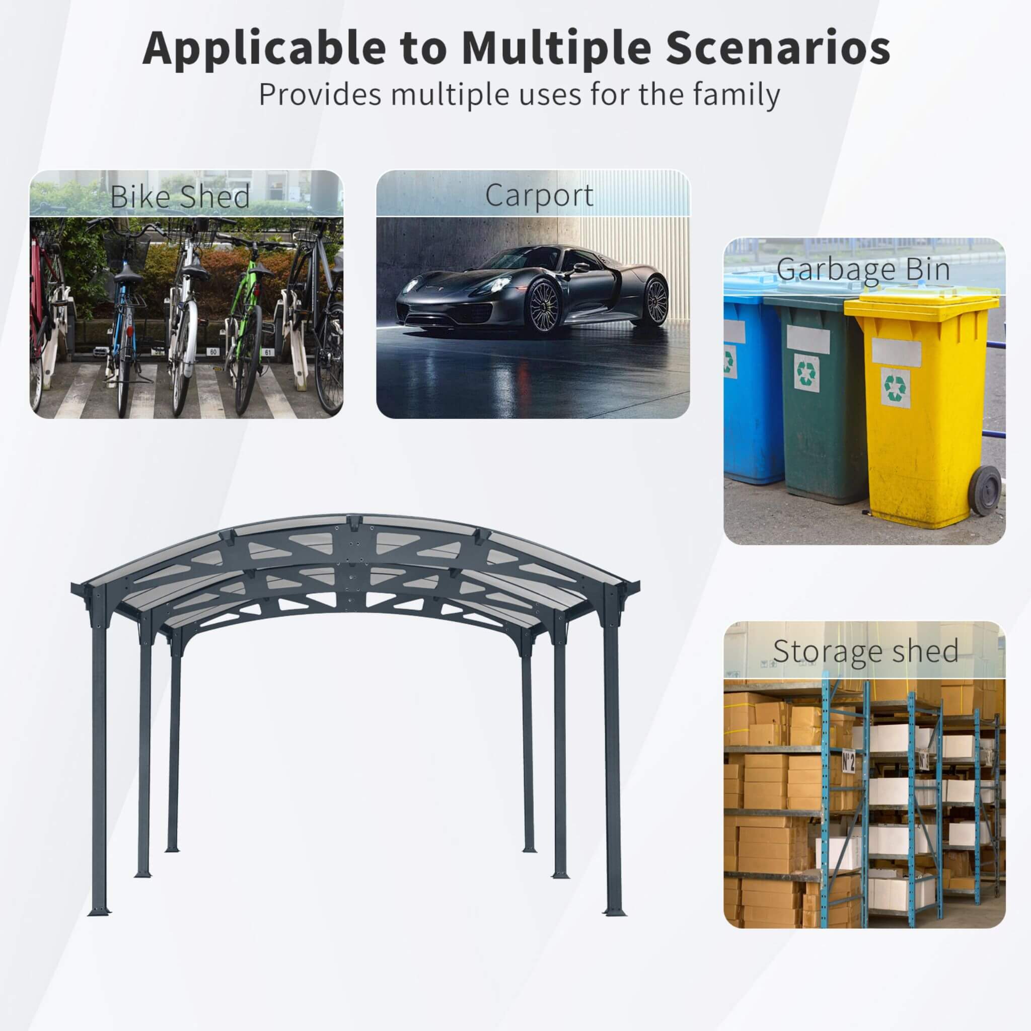 [12X16FT] Large Outdoor Aluminum Arch Carport With Polycarbonate Panels (SAK65820)