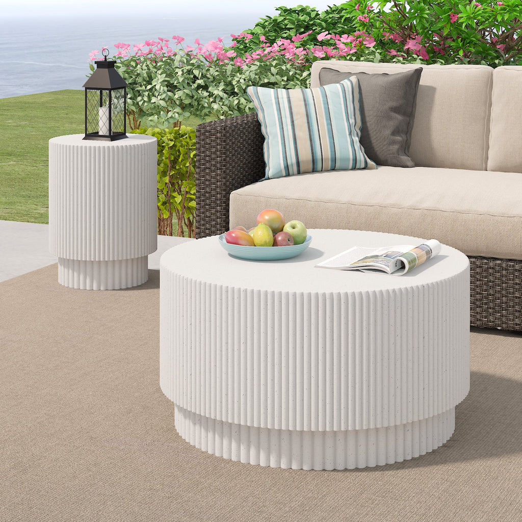 15.72-inch H-barrel coffee table, Nordic style, simple design, suitable for indoor and outdoor use, magnesium oxide material, suitable for living room, bedroom or garden sofa