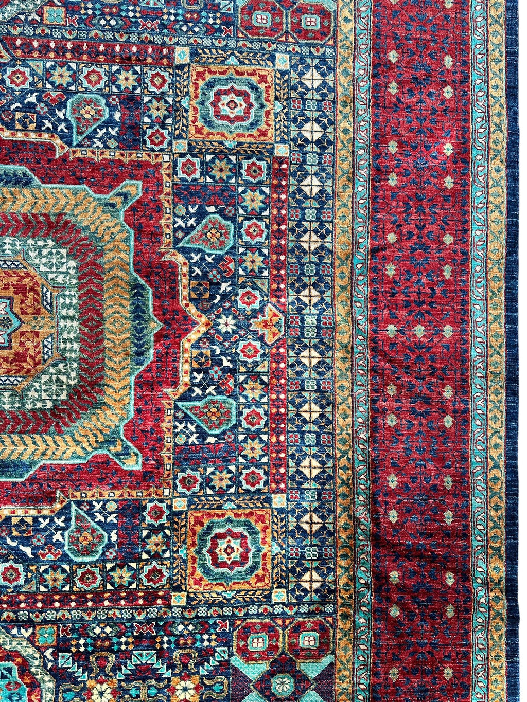 Hand-Knotted Mamluk Wool Rug – 8'4" x 9'9" – Intricate Geometric Masterpiece