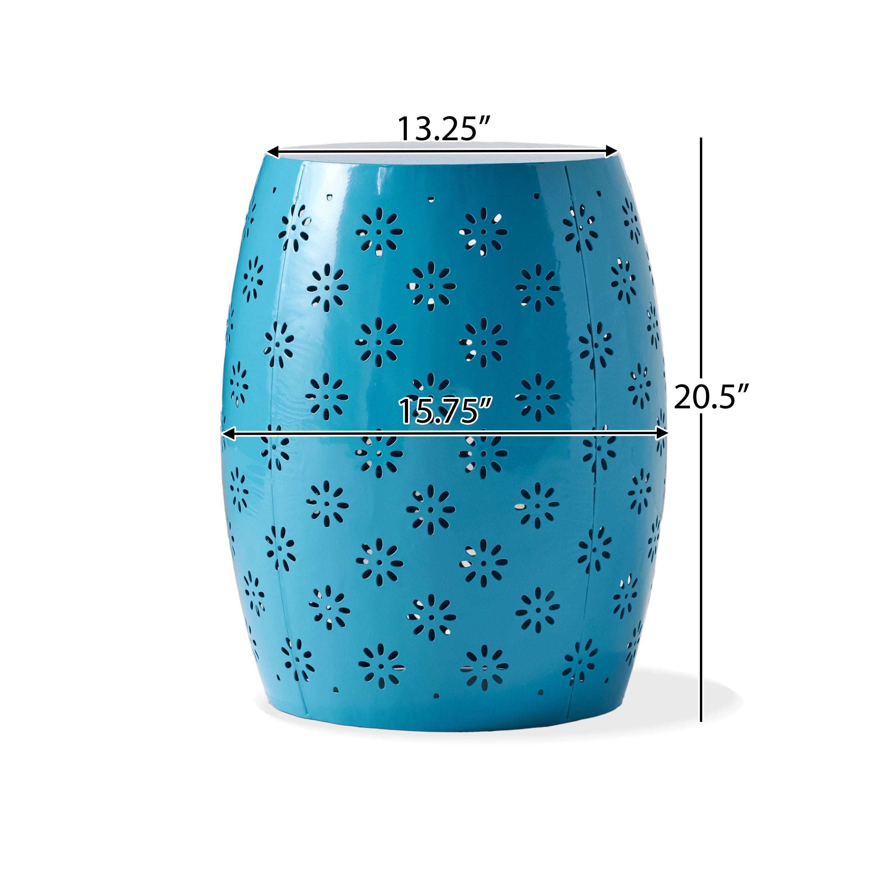 SOLEIL Barrel-Shaped Side Table Blue Iron 15.75 x 15.75 x 20.50 Inches