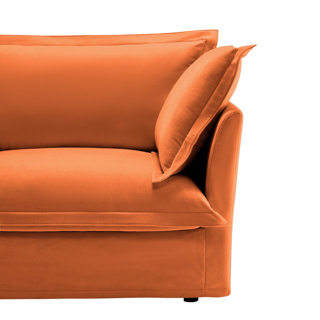 Slipcovered L Shape Sectional Long Sofa Couch, 4 Seater Sofa with Suppleness Armrests, Chenille Deep Seat Sofa with 2 Big Pillows, Comfy Couch for Living Room, Apartment, Chenille Fabric, Orange